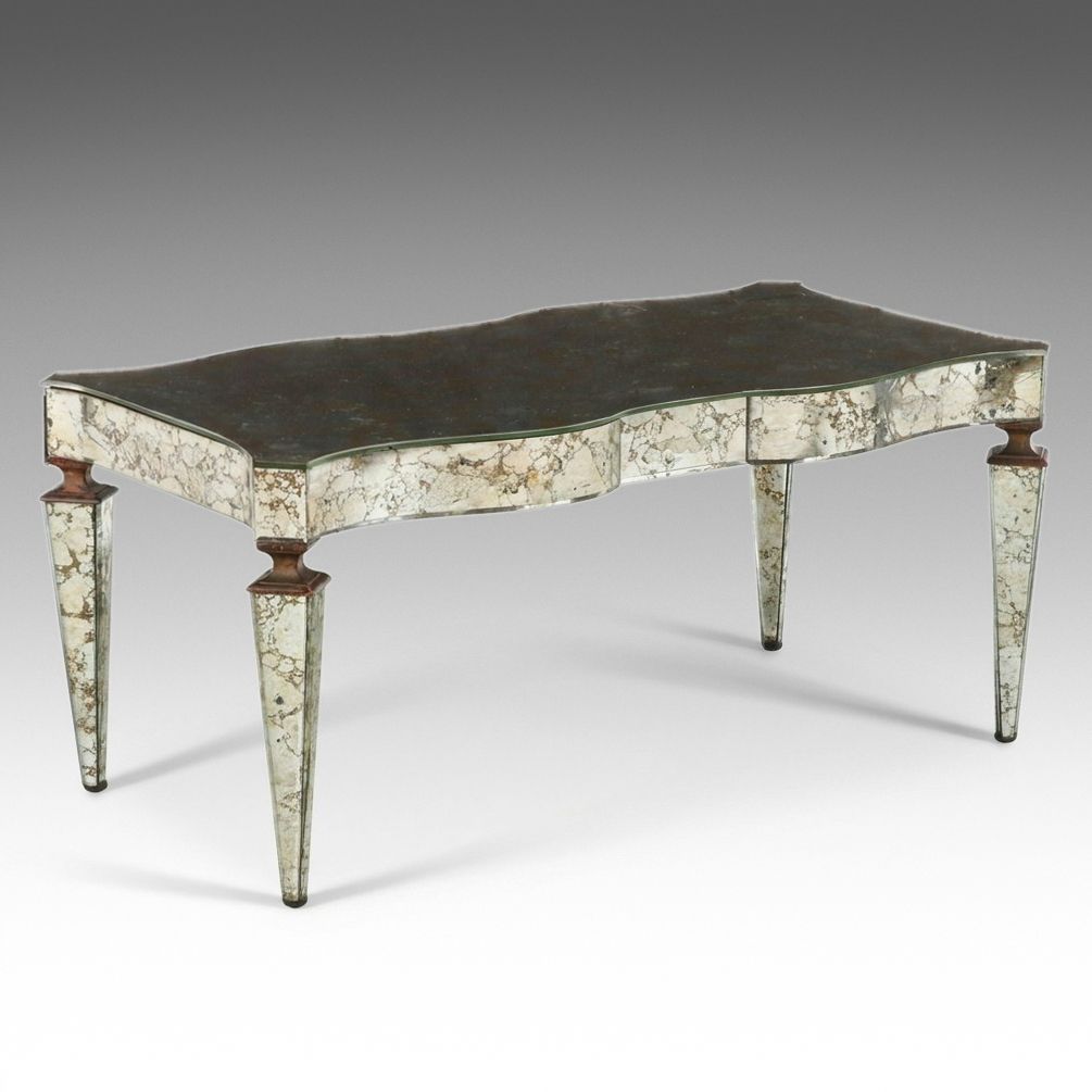 Campbell Glass Shop Hollywood Regency Antiqued Mirrored Coffee Table