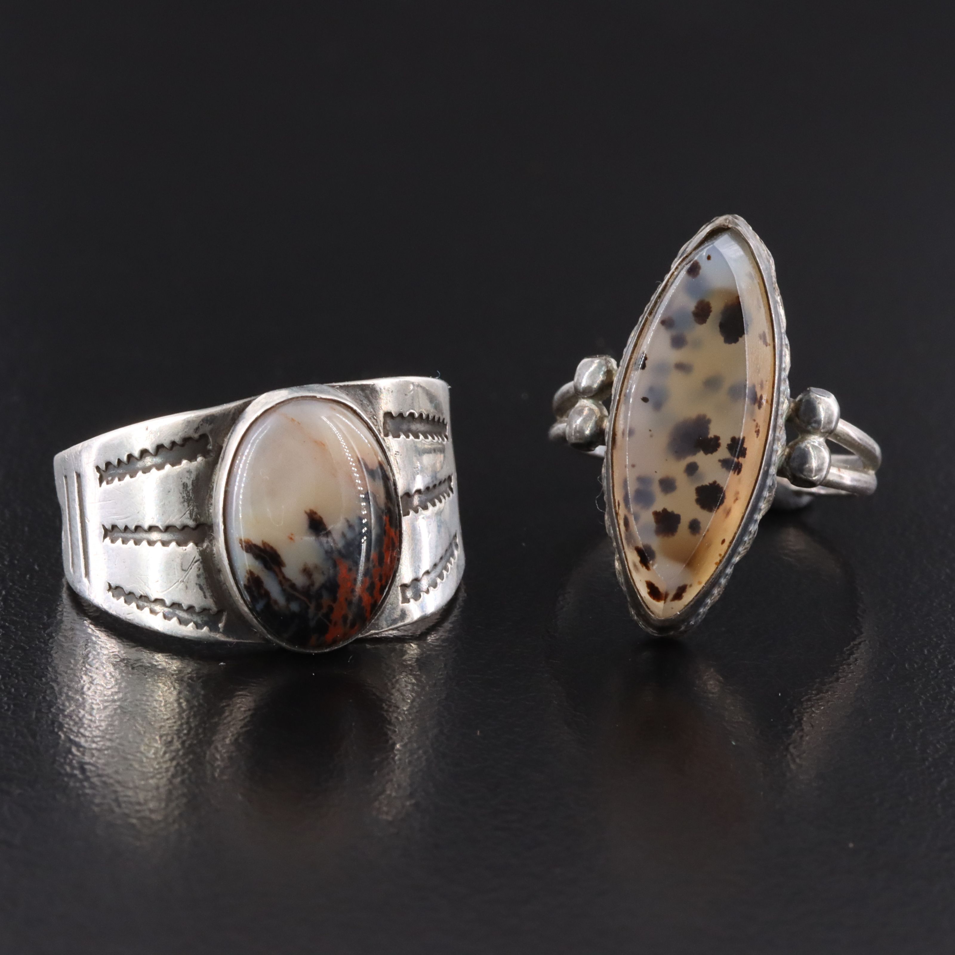 Sterling Dendritic and Picture Agate Rings