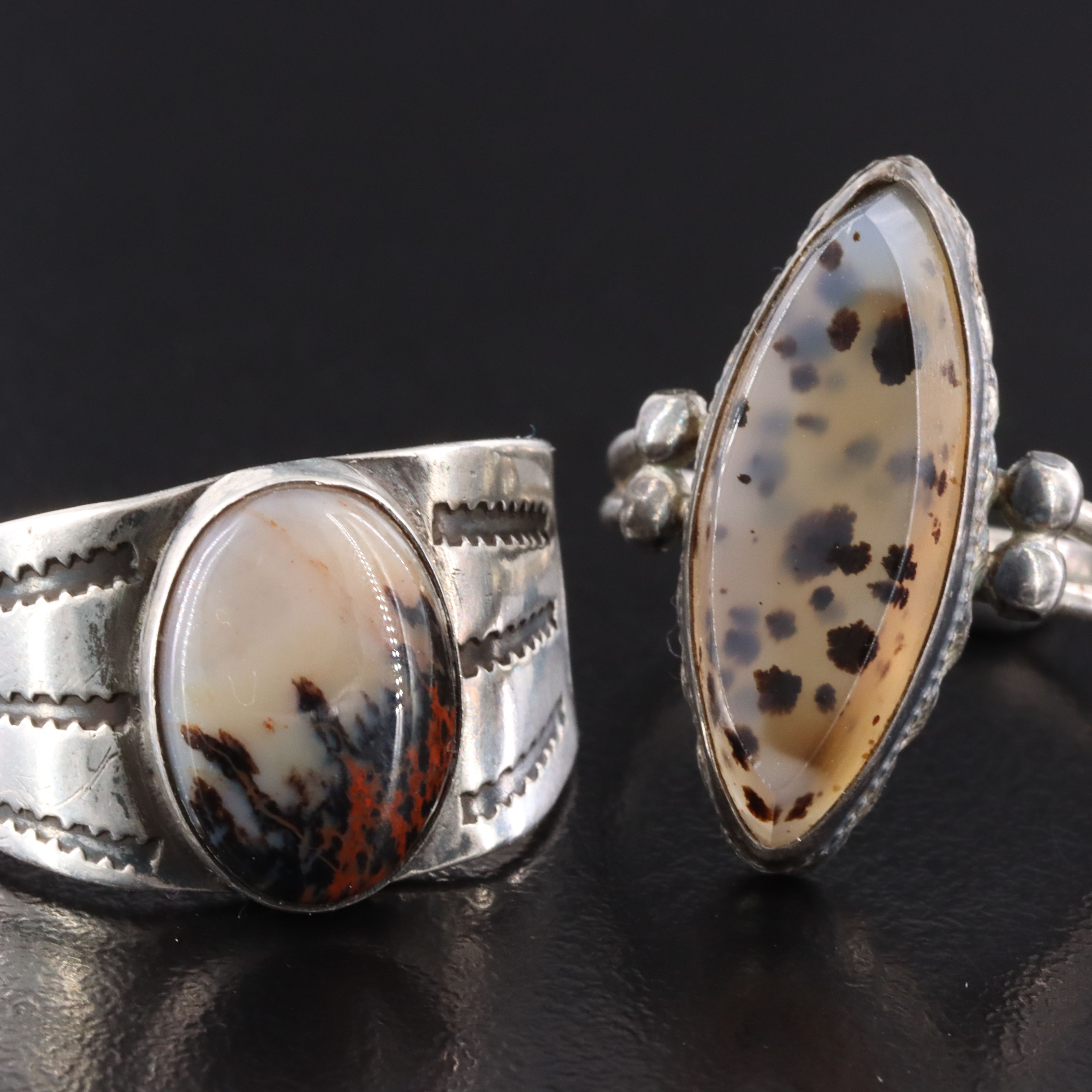 Sterling Dendritic and Picture Agate Rings