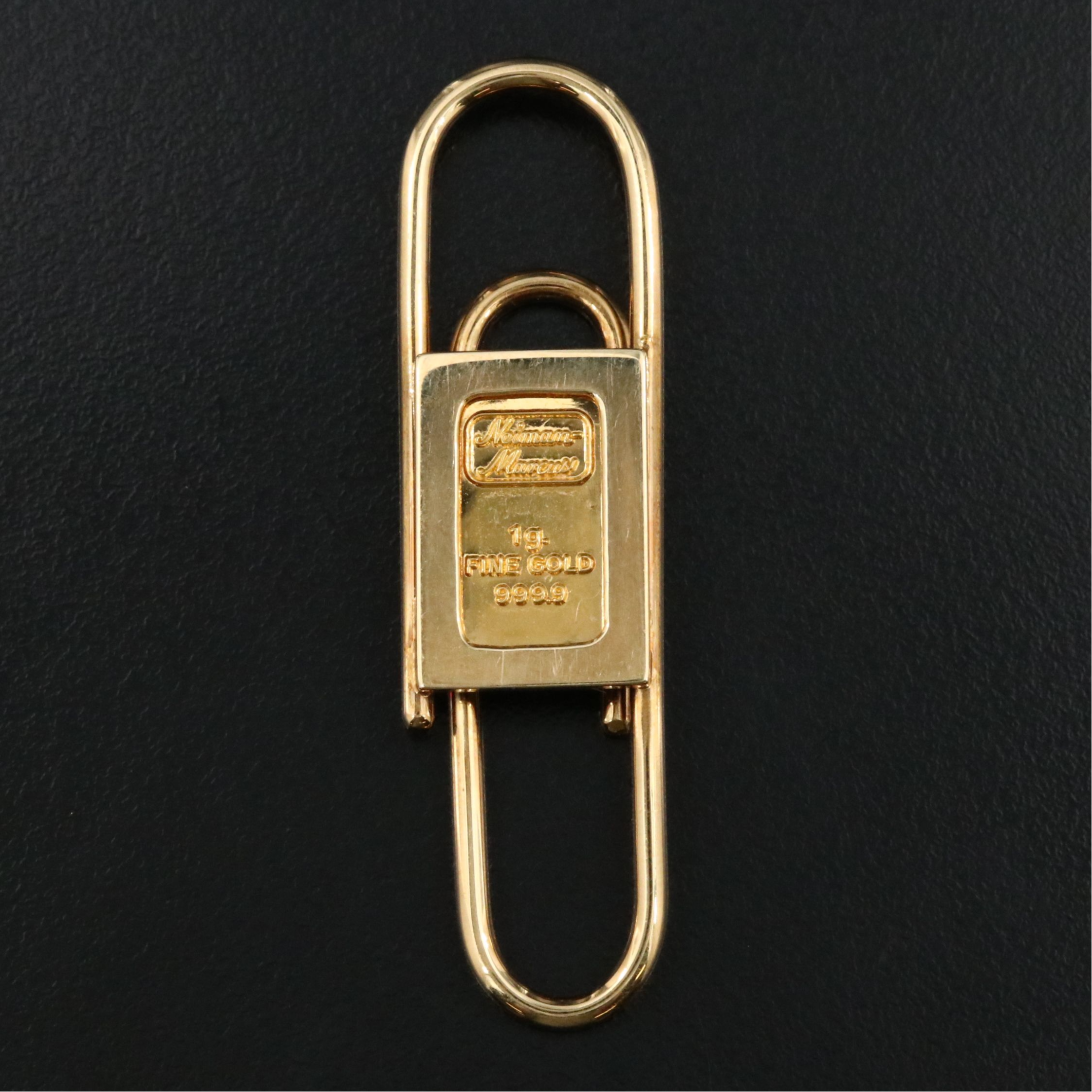 Vintage Neiman Marcus 18K Paper Clip Money Clip with 1g Fine Gold Bullion