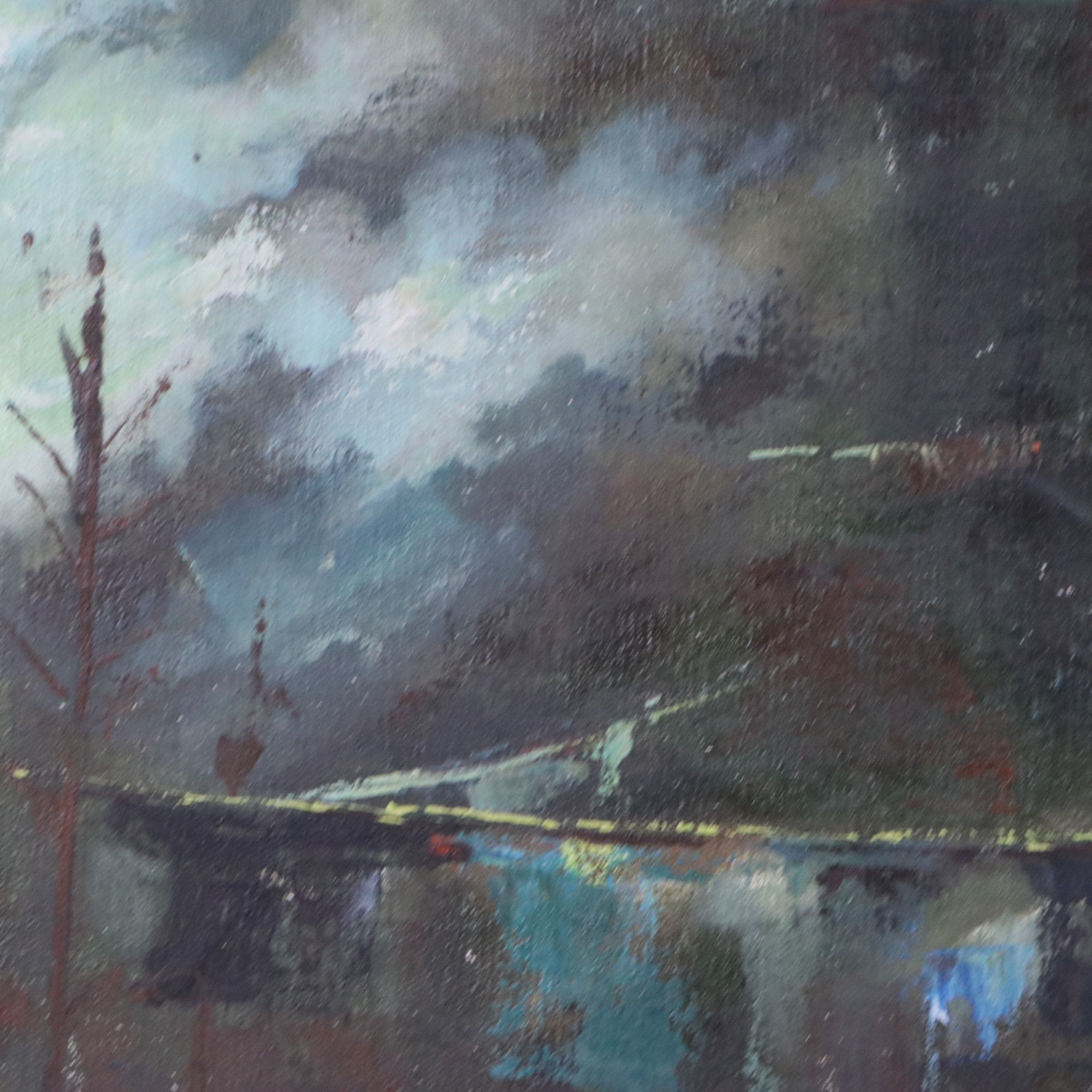 Shin Wu Oil Painting of Hanging Laundry in Peasant Village