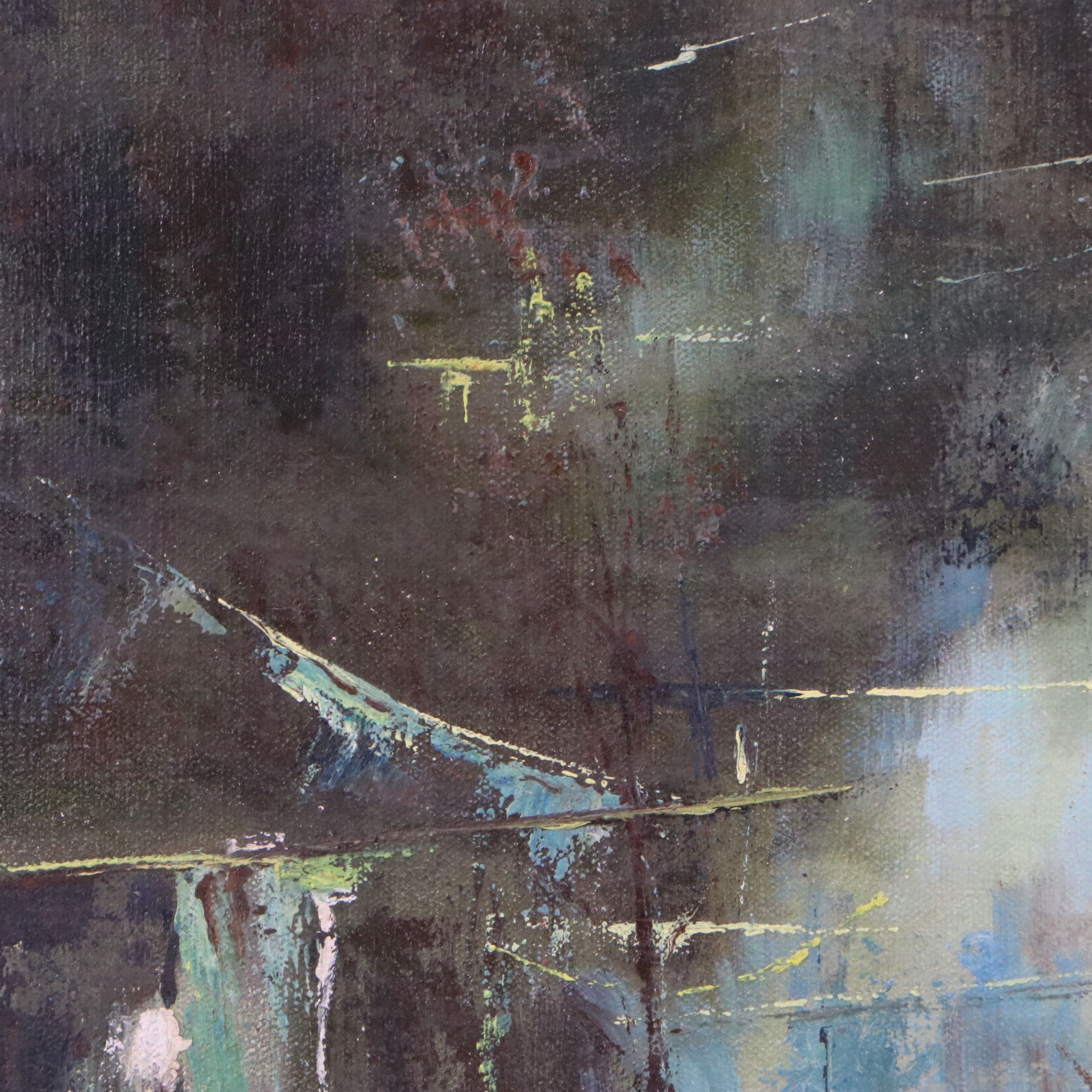 Shin Wu Oil Painting of Hanging Laundry in Peasant Village