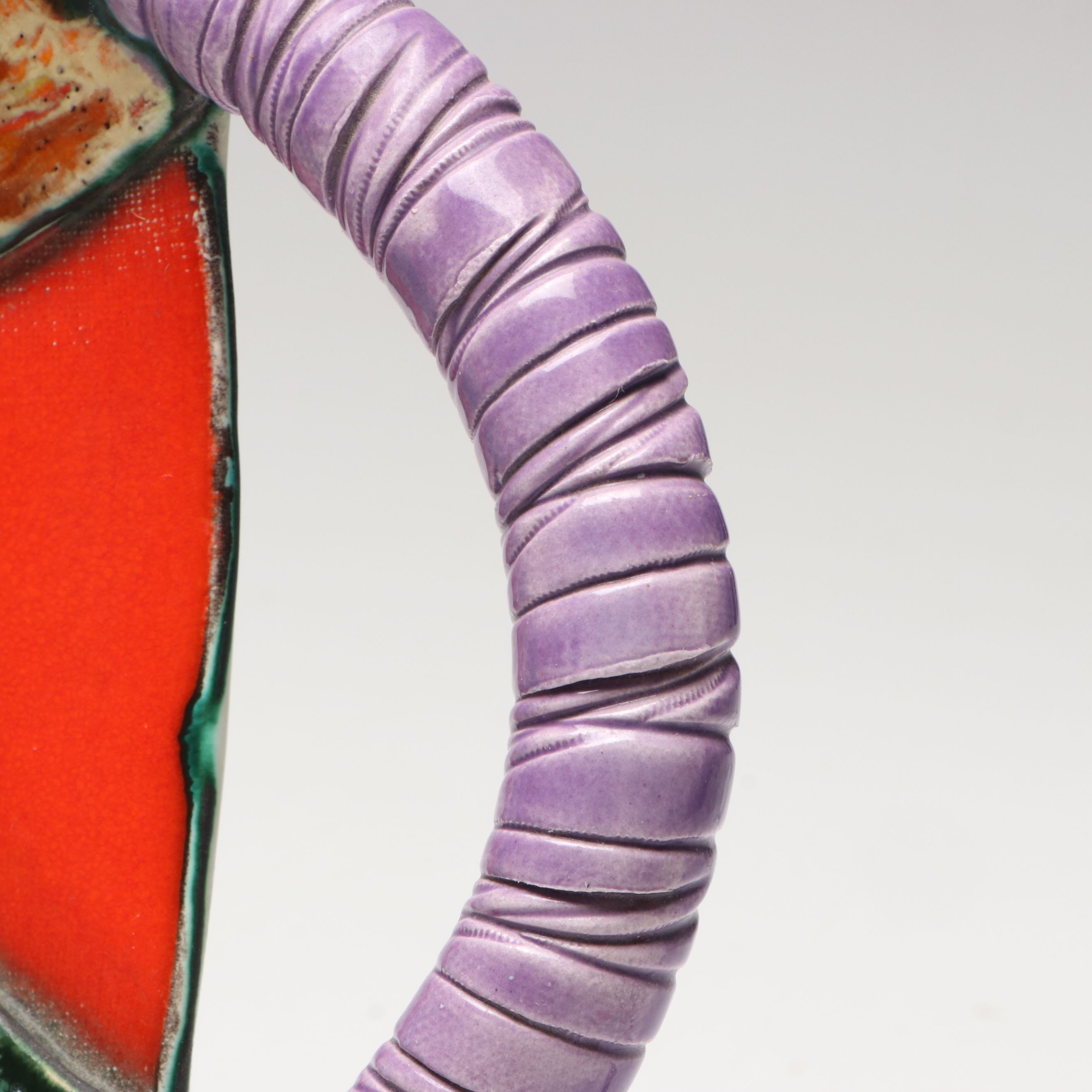 Rasa Saldaitis Postmodern Style Multicolor Art Pottery Handled Dog Dish