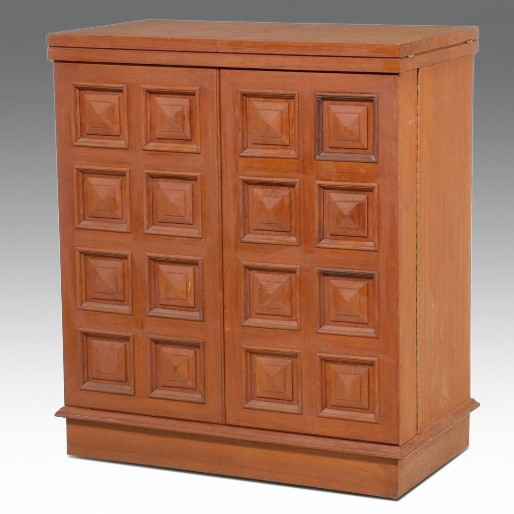 Mid Century Modern Brutalist Style Teak Flip-Top Bar Cabinet, Mid to Late 20th C