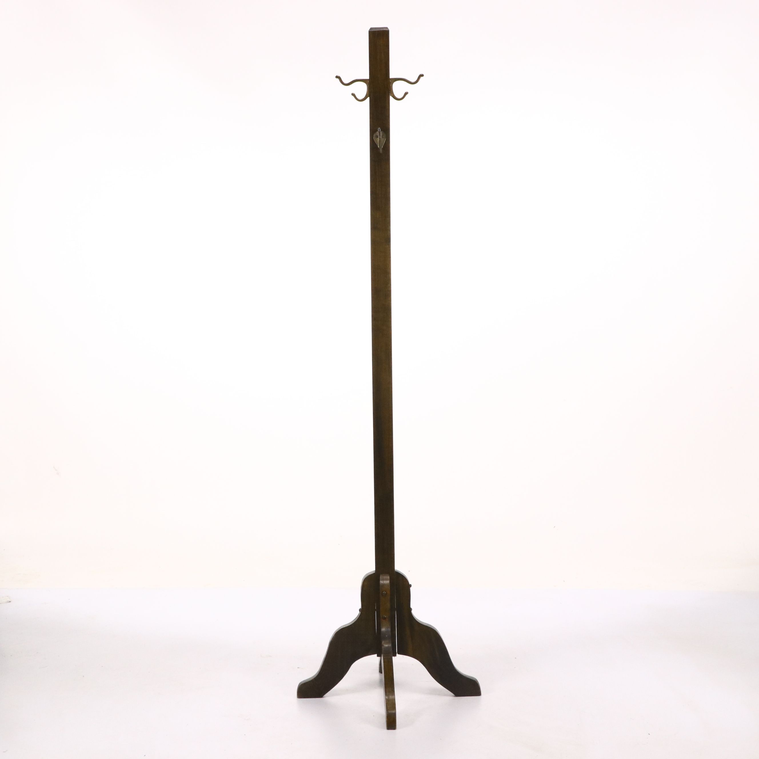 Vintage Wood Coat Rack with Four Metal Hooks