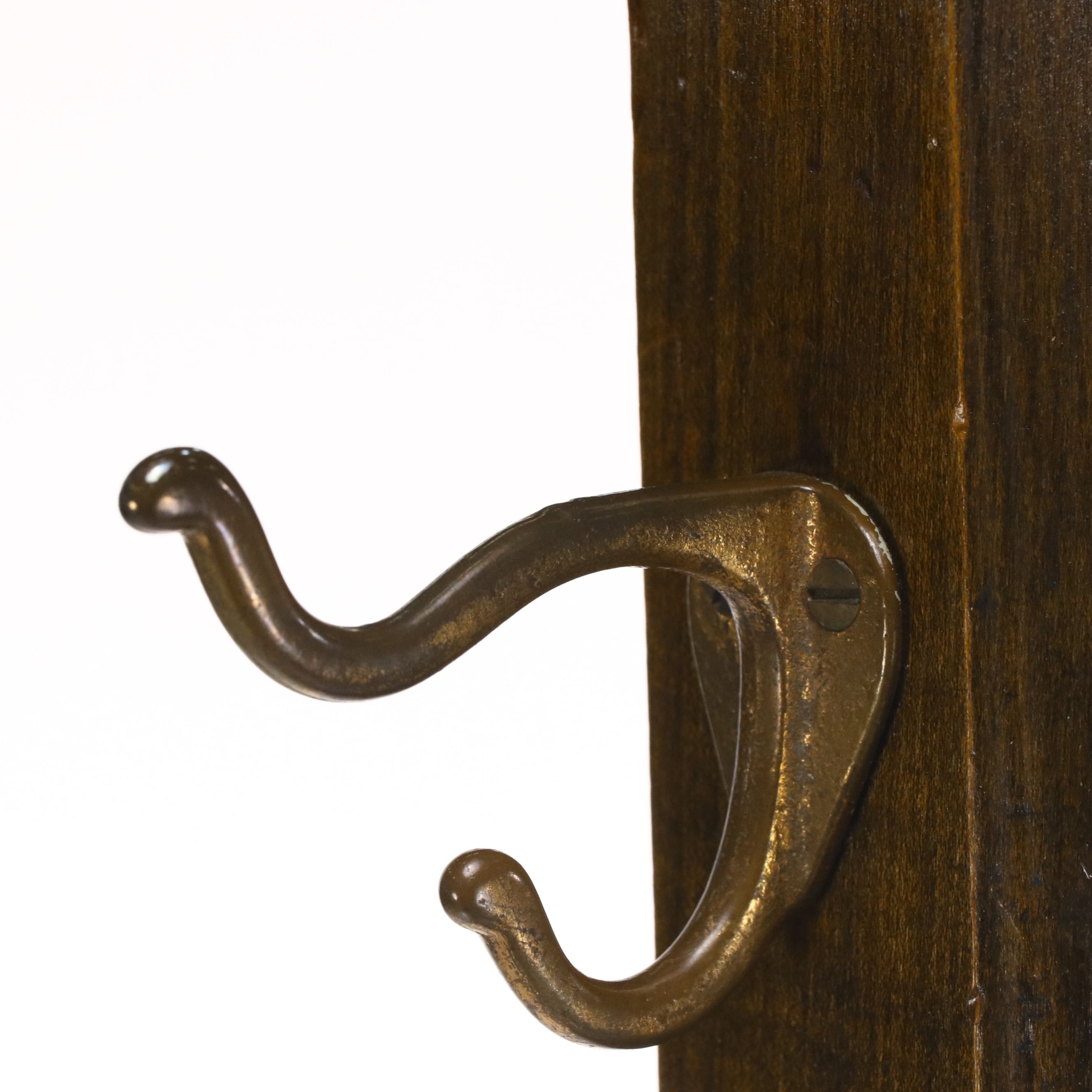Vintage Wood Coat Rack with Four Metal Hooks
