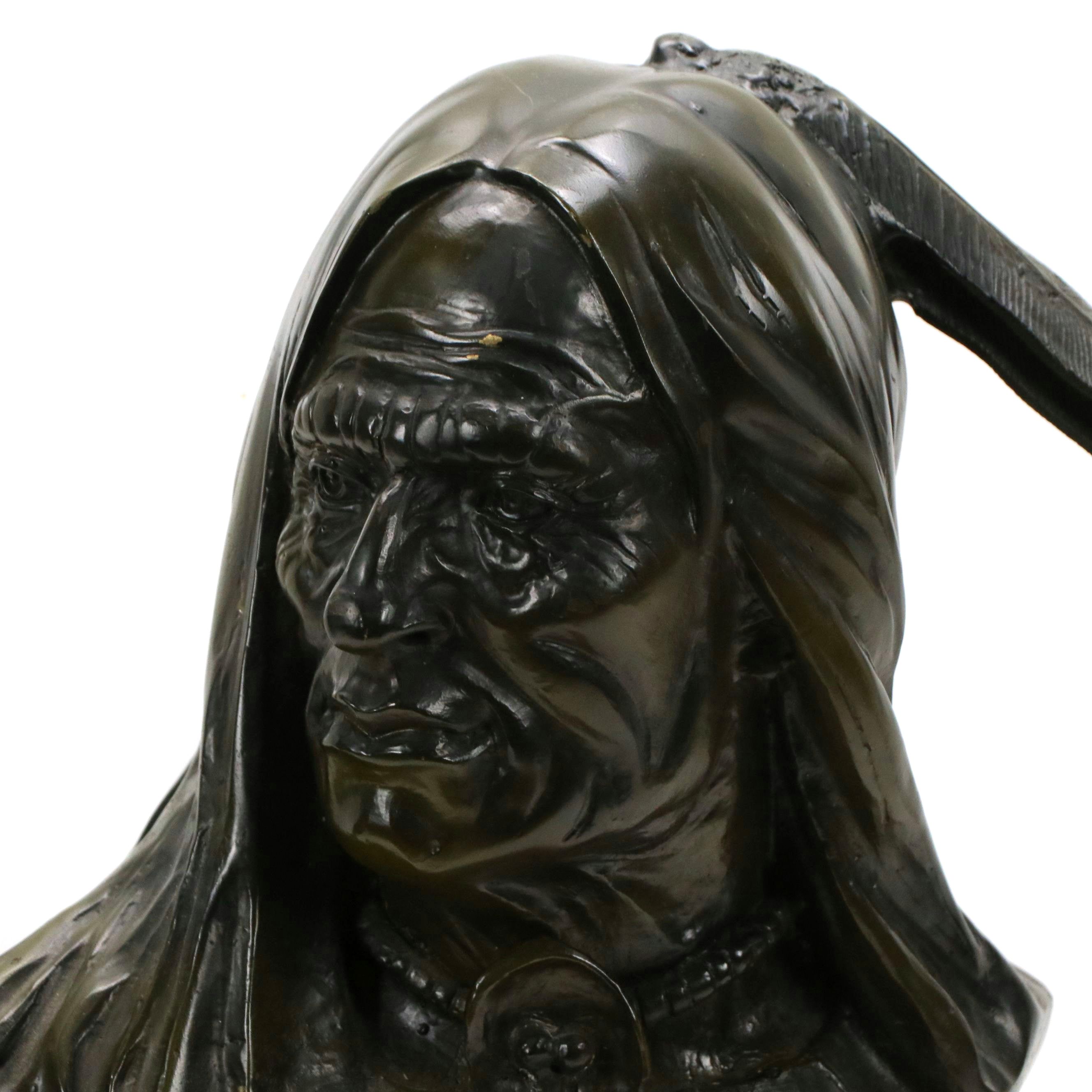 Patinated Spelter Bust of Native American After S. Keleiam, 20th Century