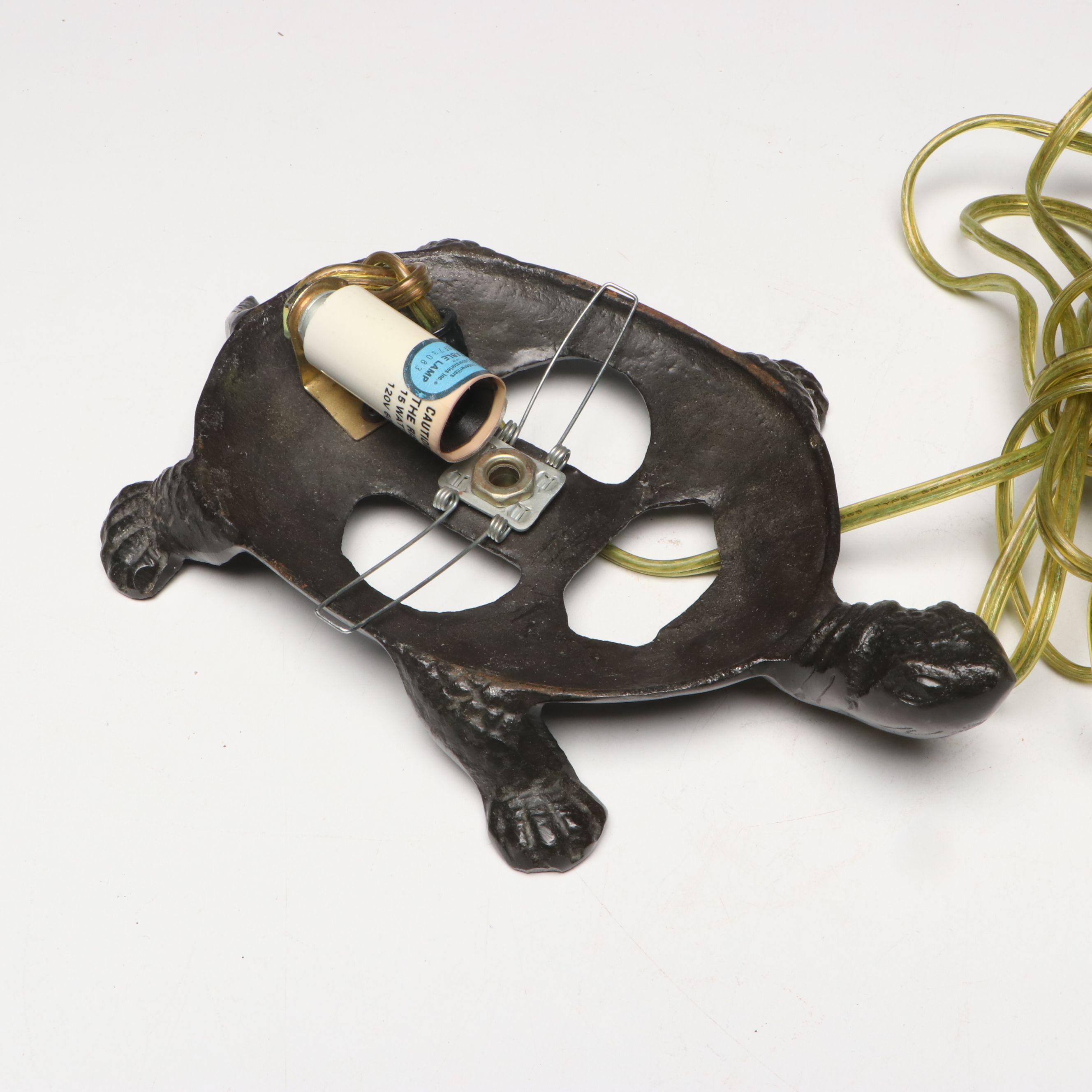 Tortoise Form Cast Iron Accent Lamp with Green Coated Glass Shade