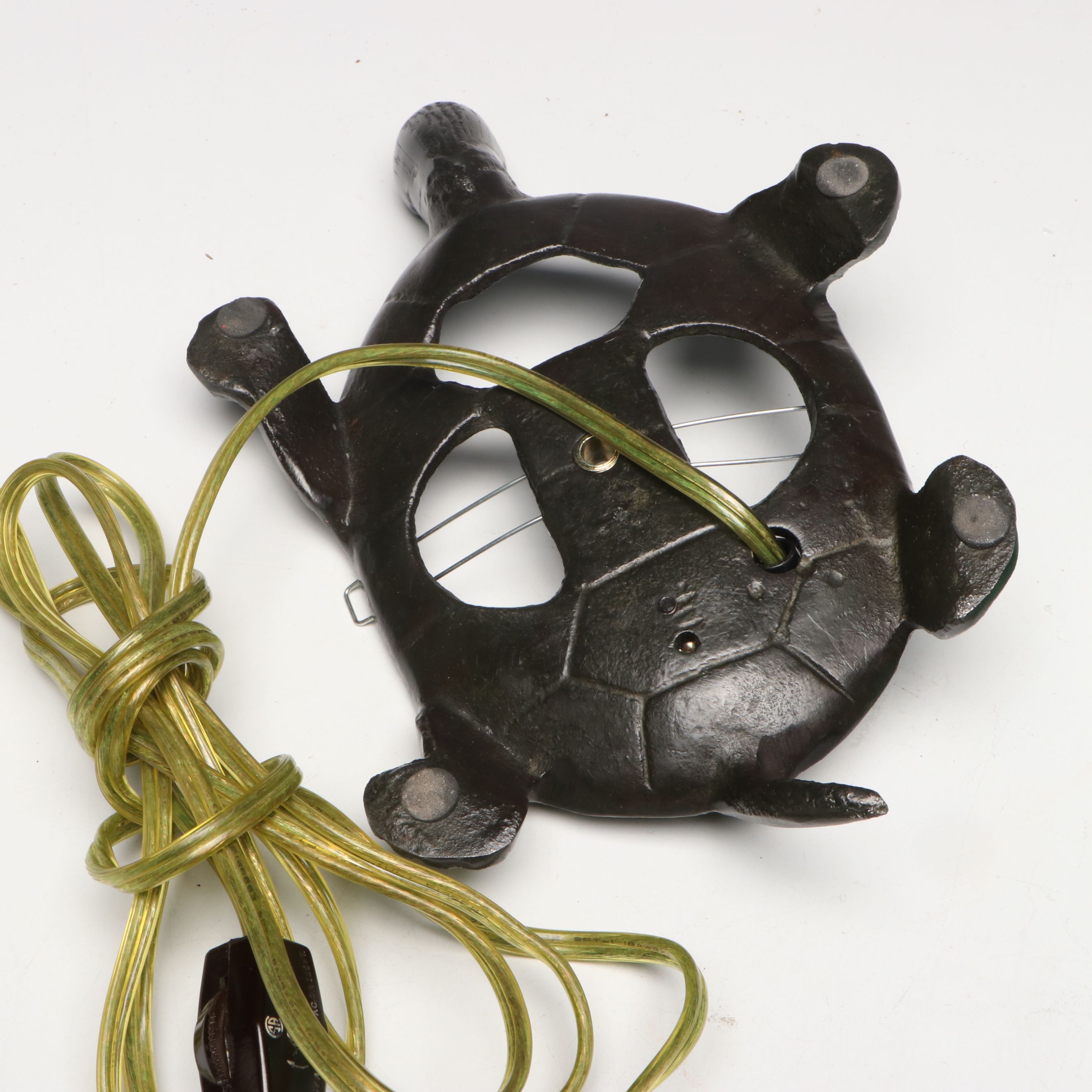 Tortoise Form Cast Iron Accent Lamp with Green Coated Glass Shade