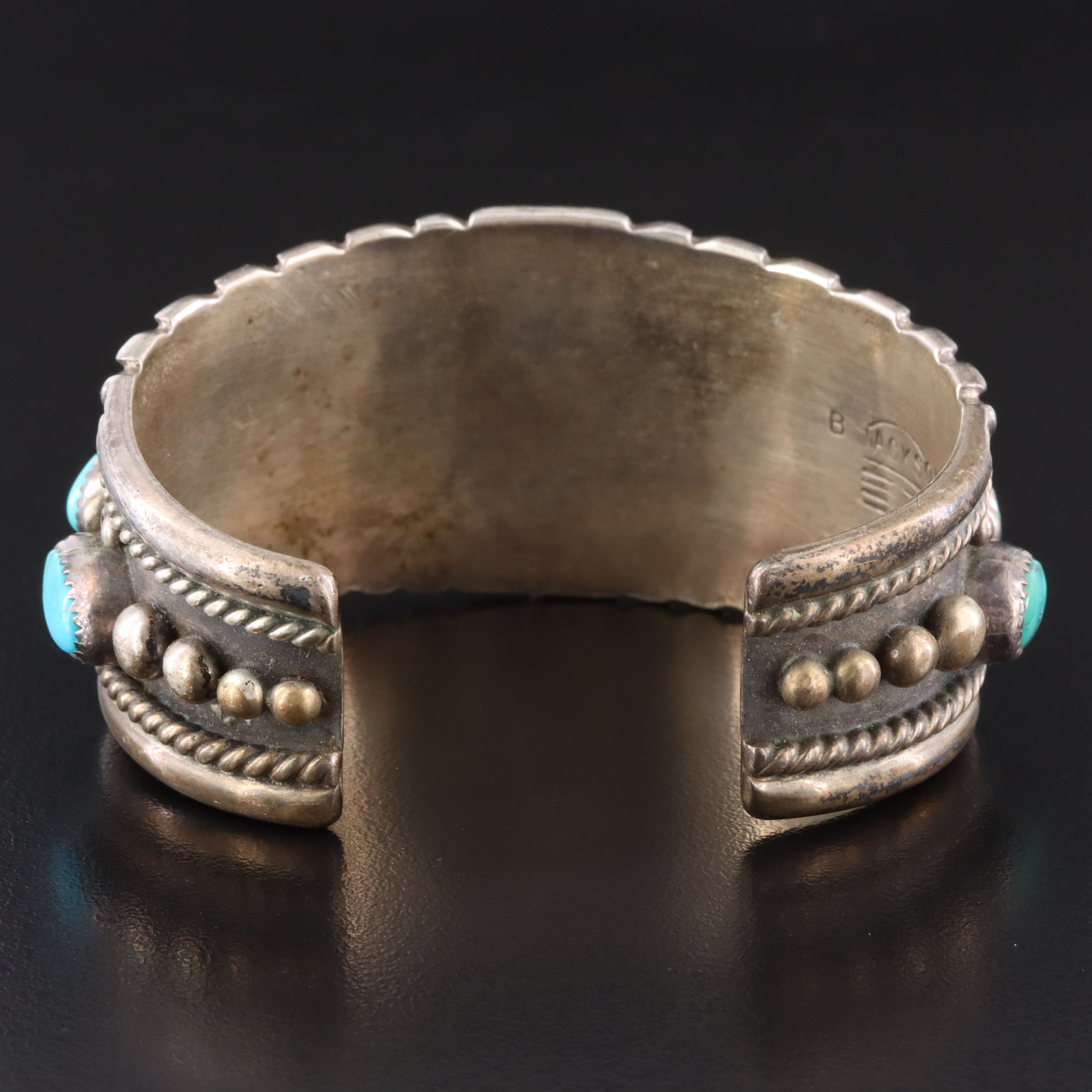Vintage Southwestern Signed Sterling Turquoise Cuff Bracelet