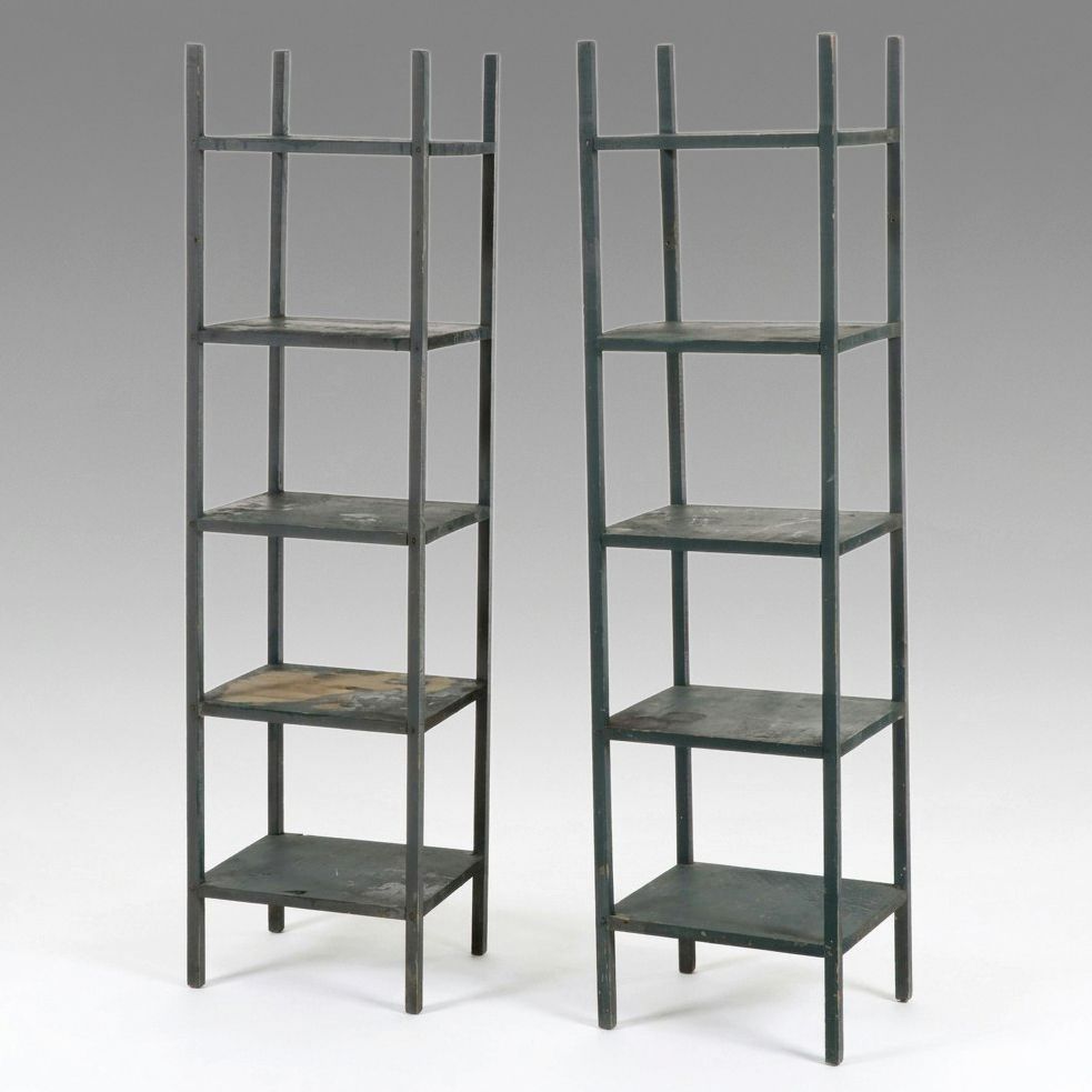 Pair of American Primitive Painted Pine Open Shelves