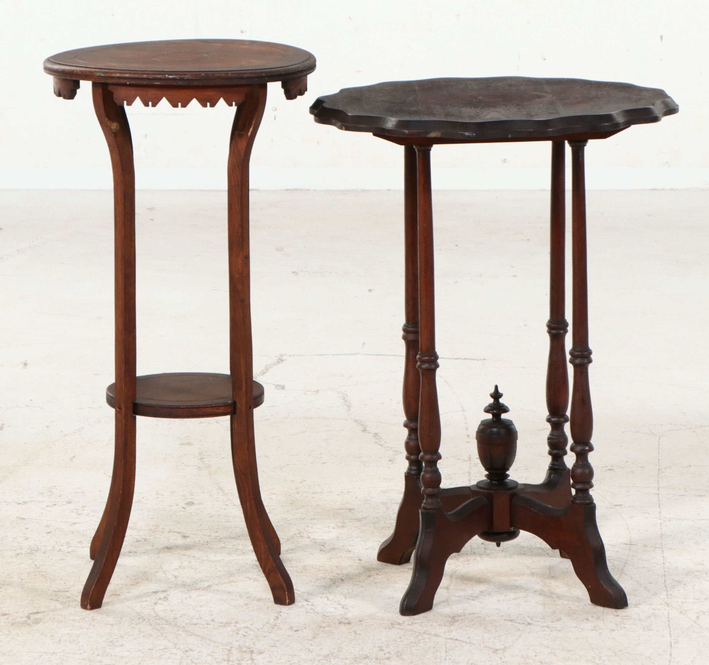 Eastlake and Victorian Style Wooden Pedestal Tables, Early 20th Century