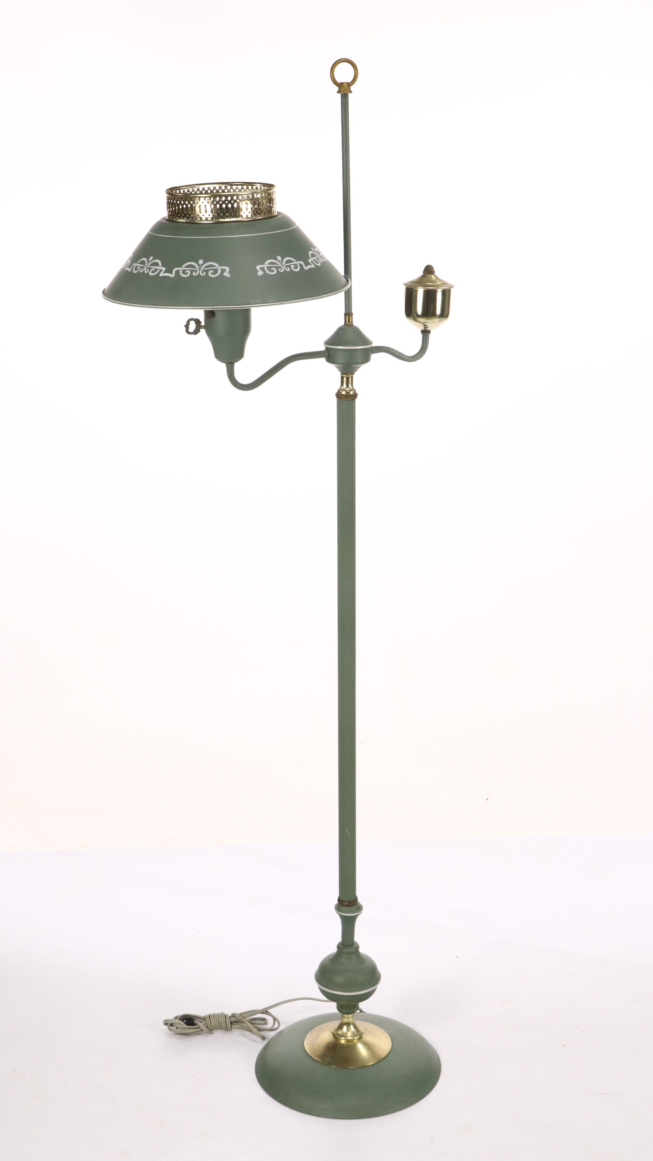 Vintage Floral Green Toleware Floor Lamps