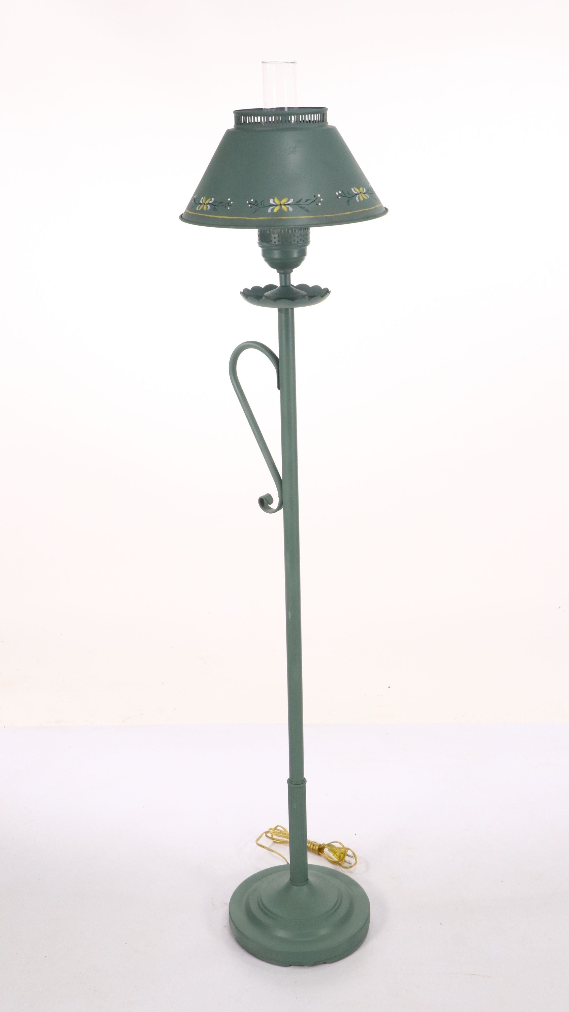Vintage Floral Green Toleware Floor Lamps