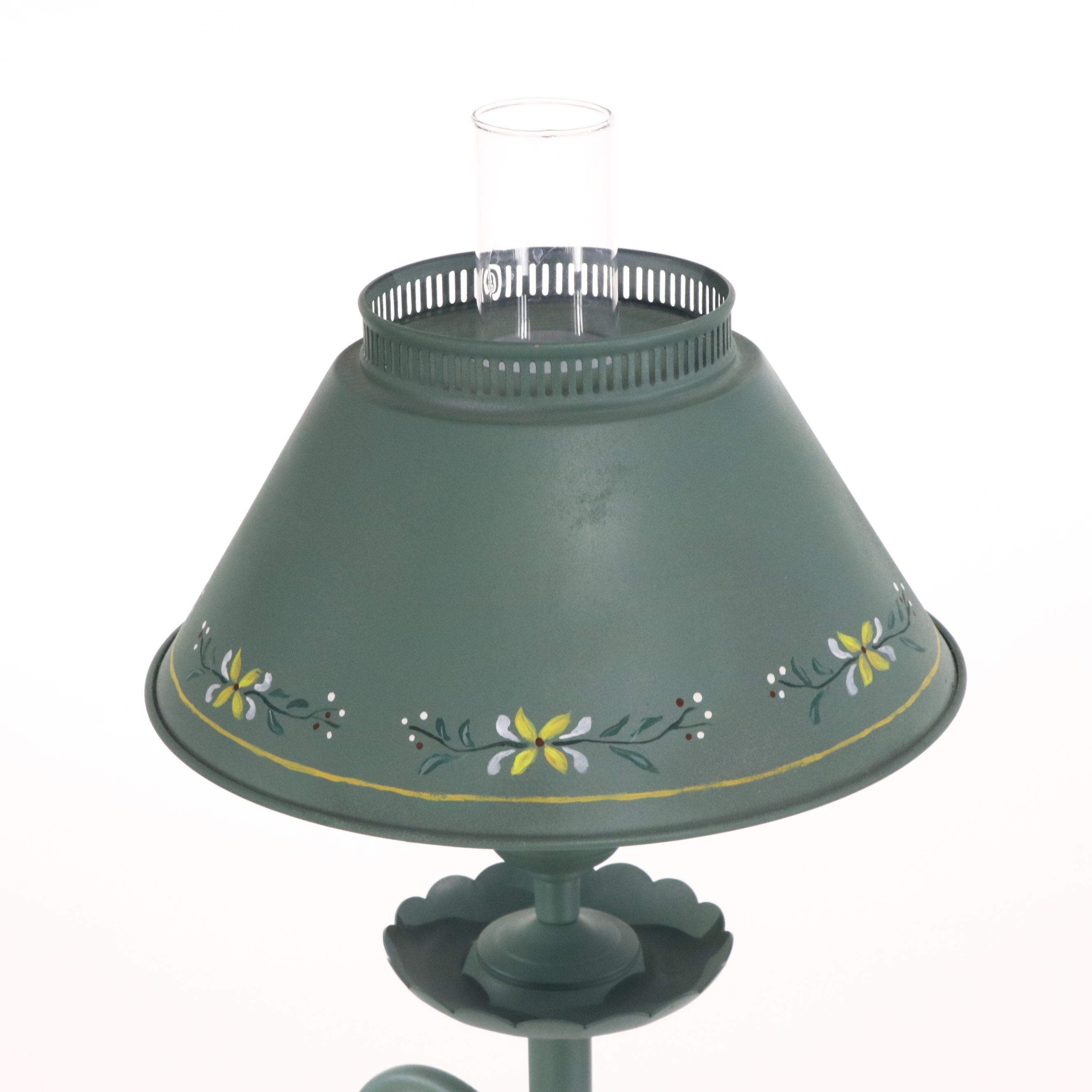 Vintage Floral Green Toleware Floor Lamps