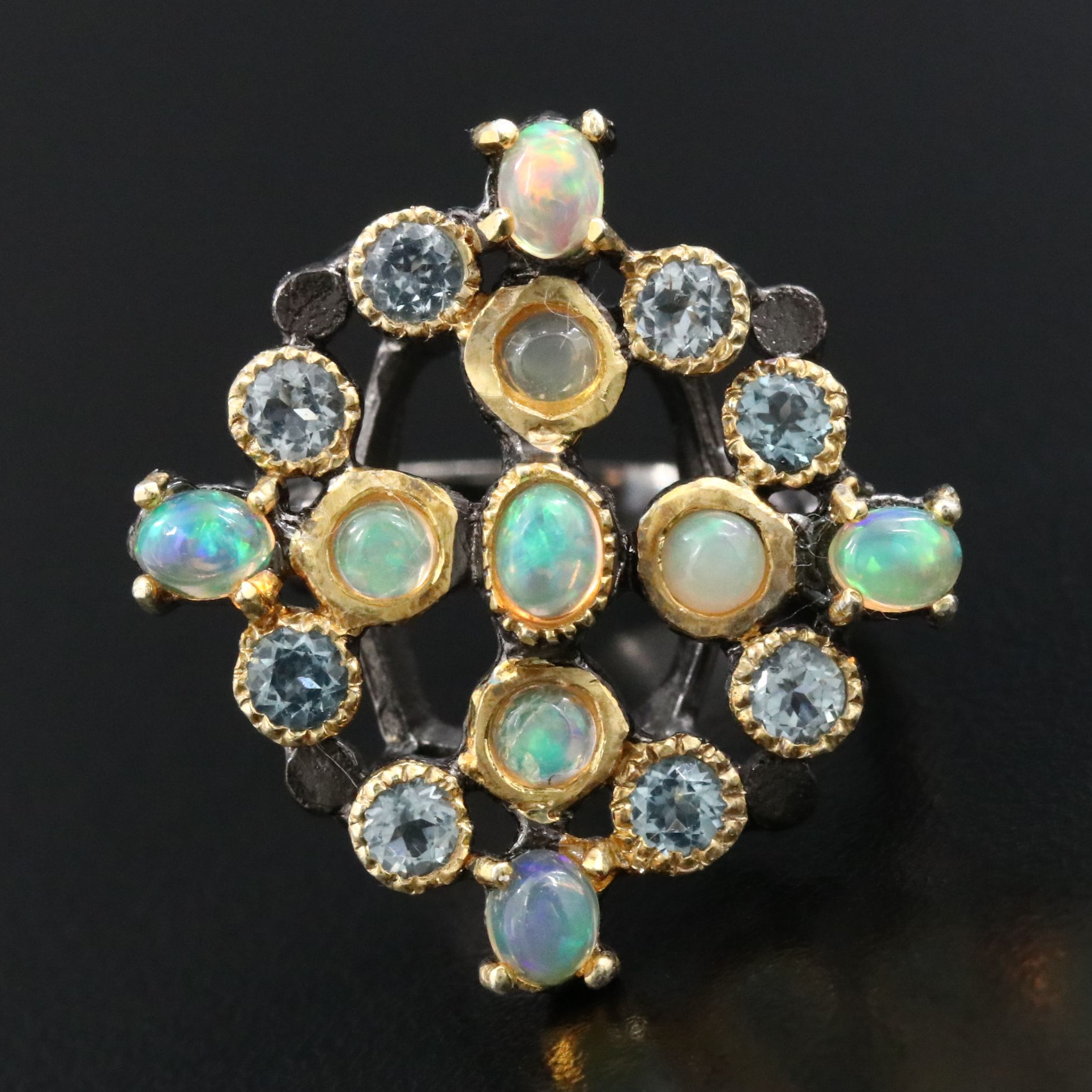 Sterling Opal and Blue Topaz Ring