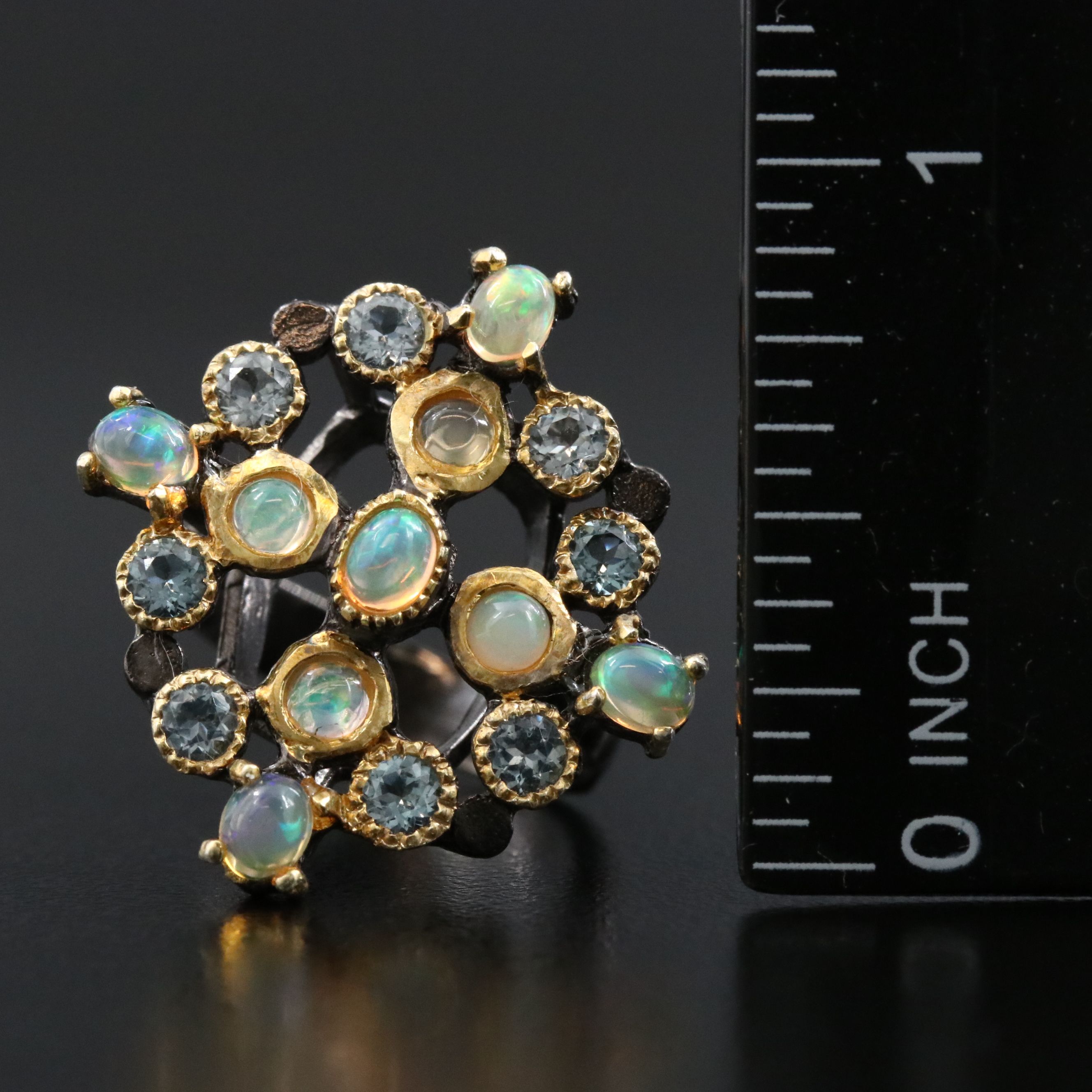 Sterling Opal and Blue Topaz Ring