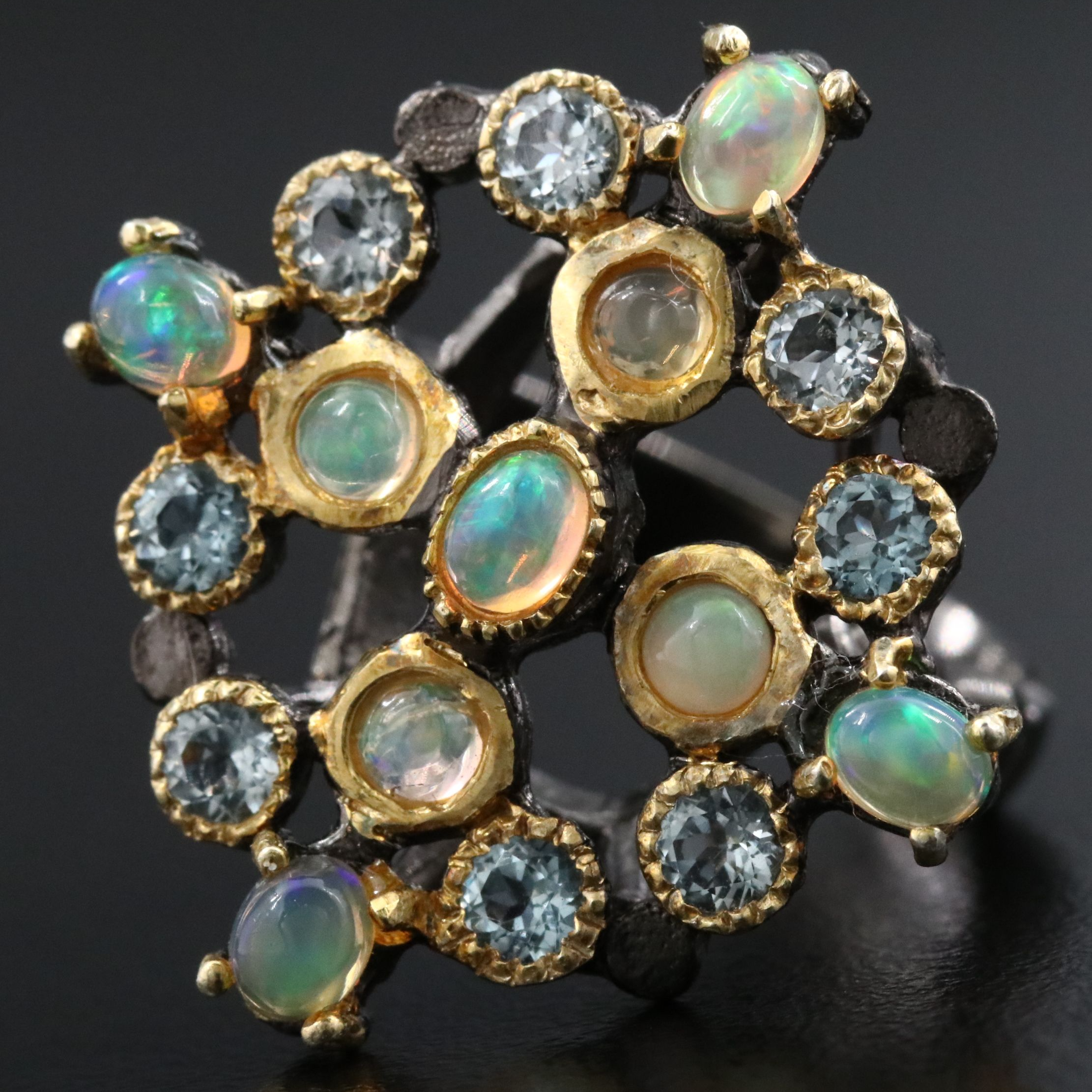 Sterling Opal and Blue Topaz Ring