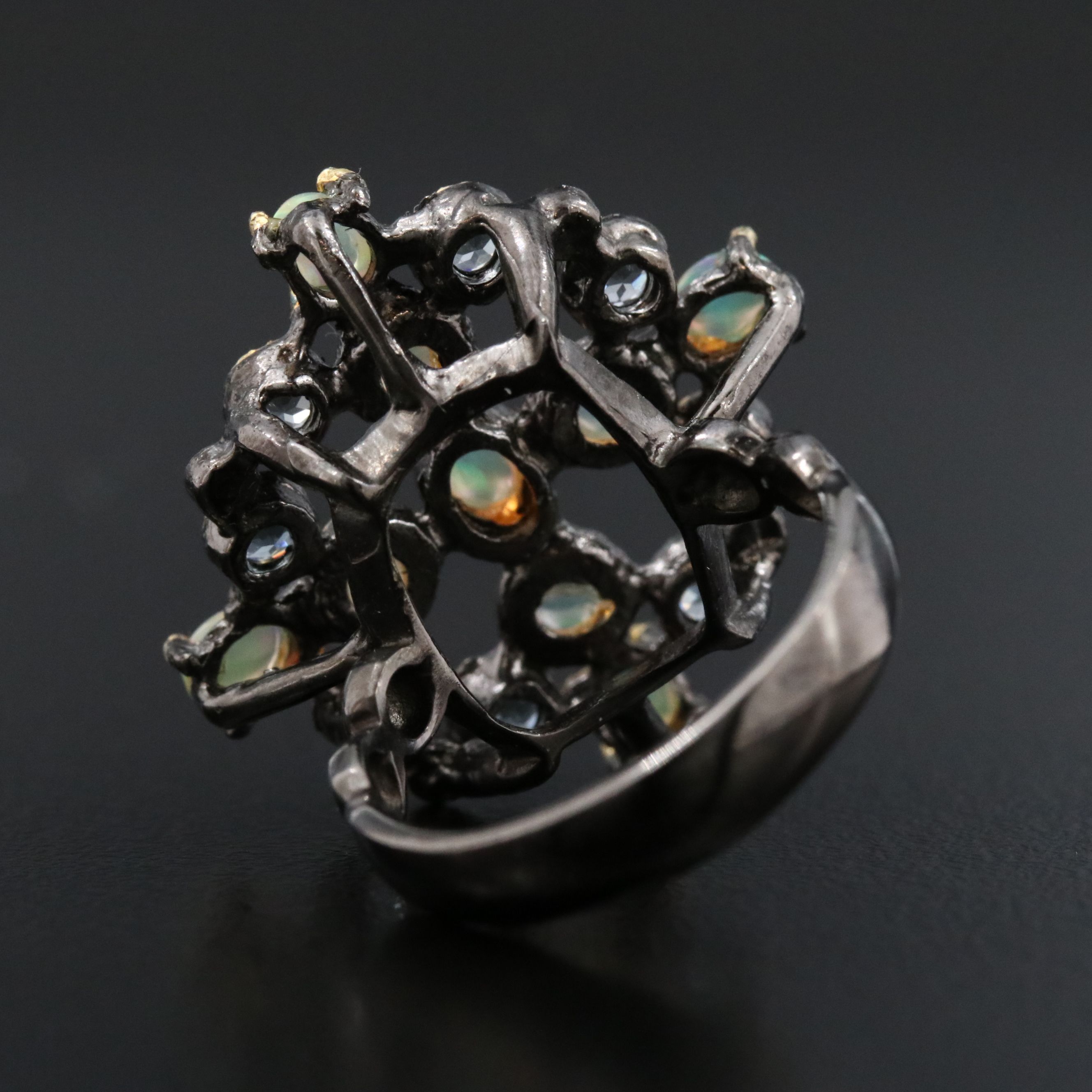 Sterling Opal and Blue Topaz Ring