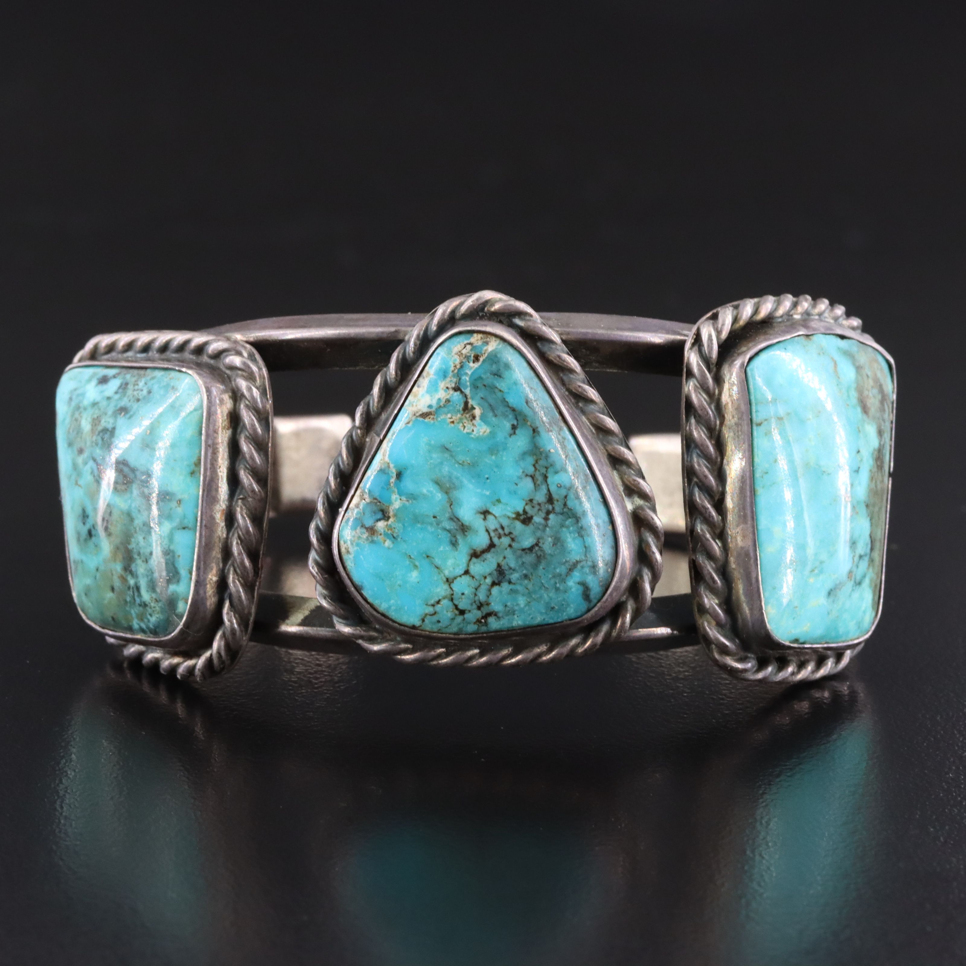 Southwestern Signed Sterling Turquoise Cuff