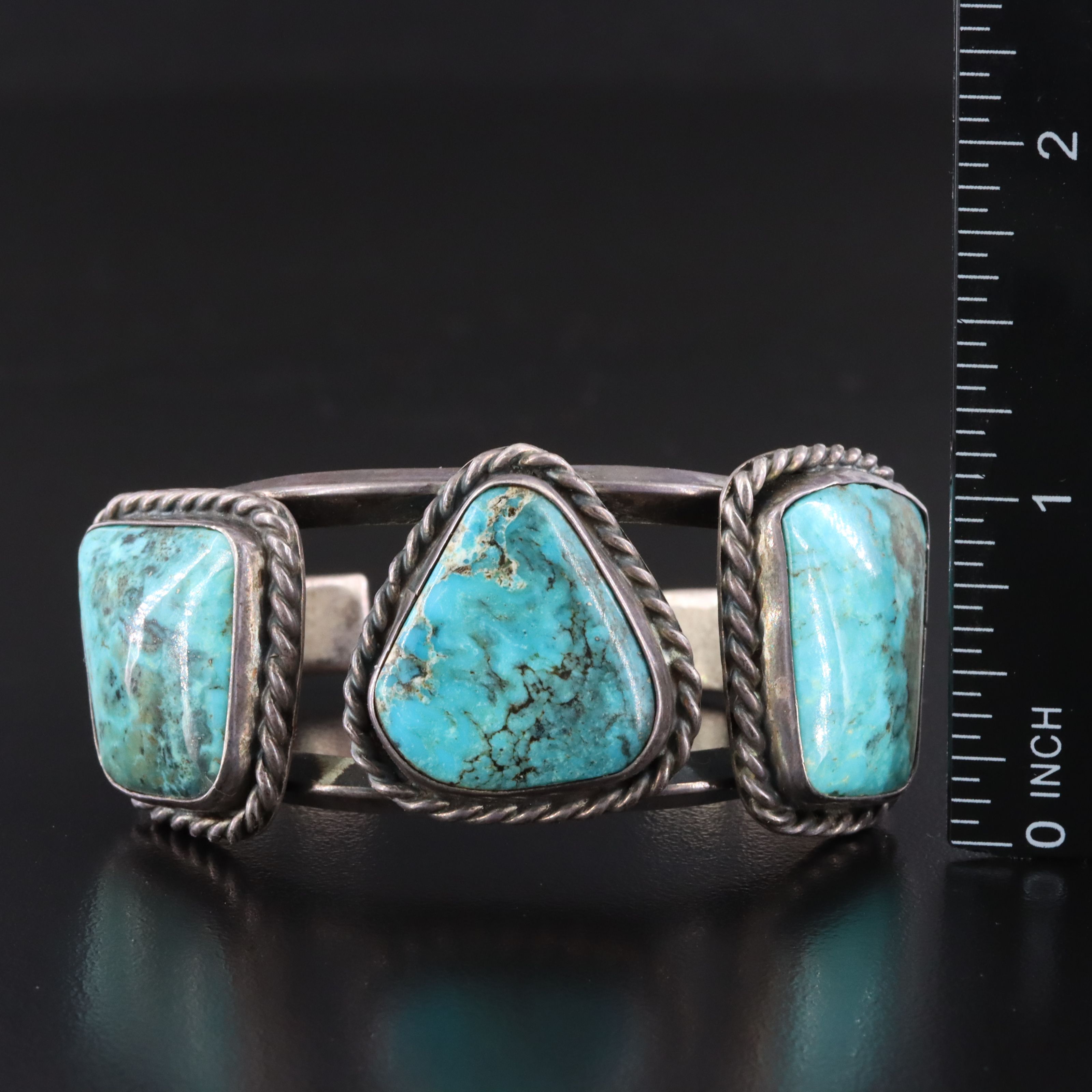 Southwestern Signed Sterling Turquoise Cuff