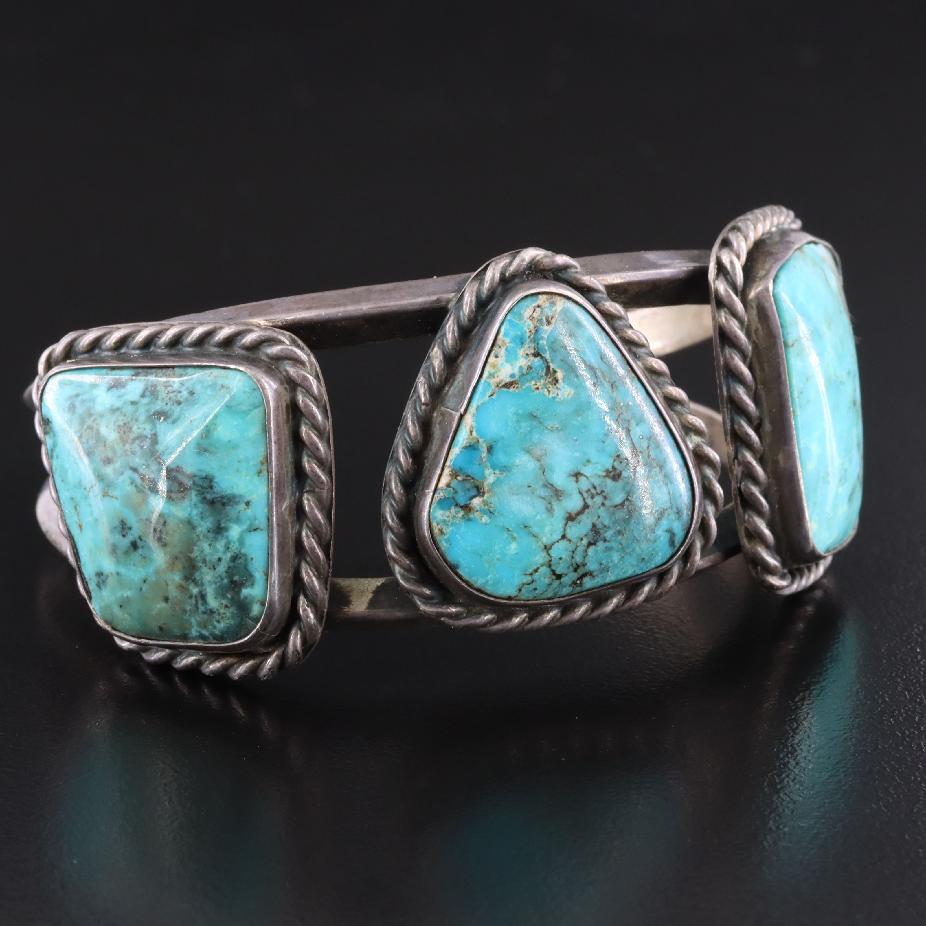 Southwestern Signed Sterling Turquoise Cuff