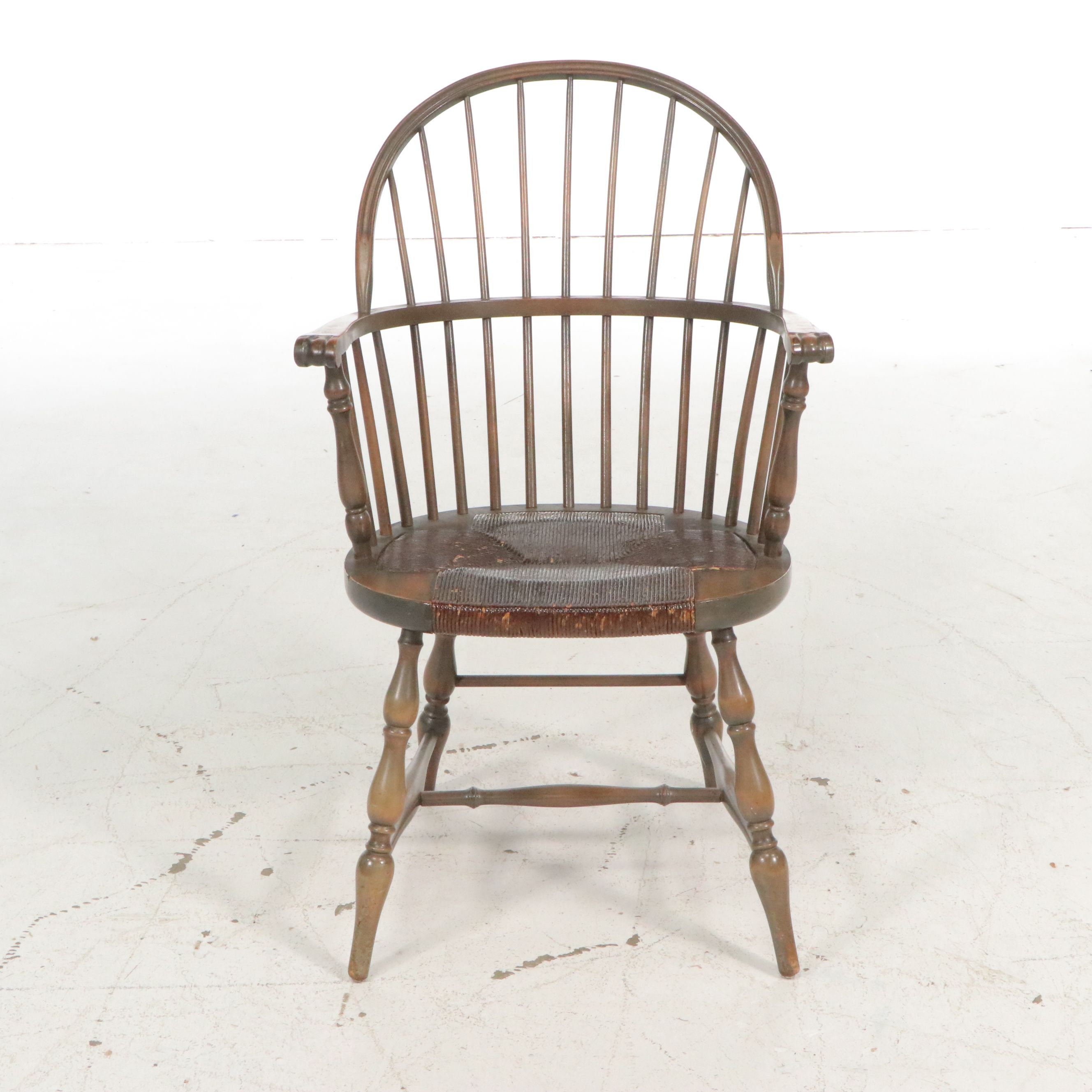 Karpen Sack-Back Windsor Style Armchair with Inset Rush Seat, Early 20th Century