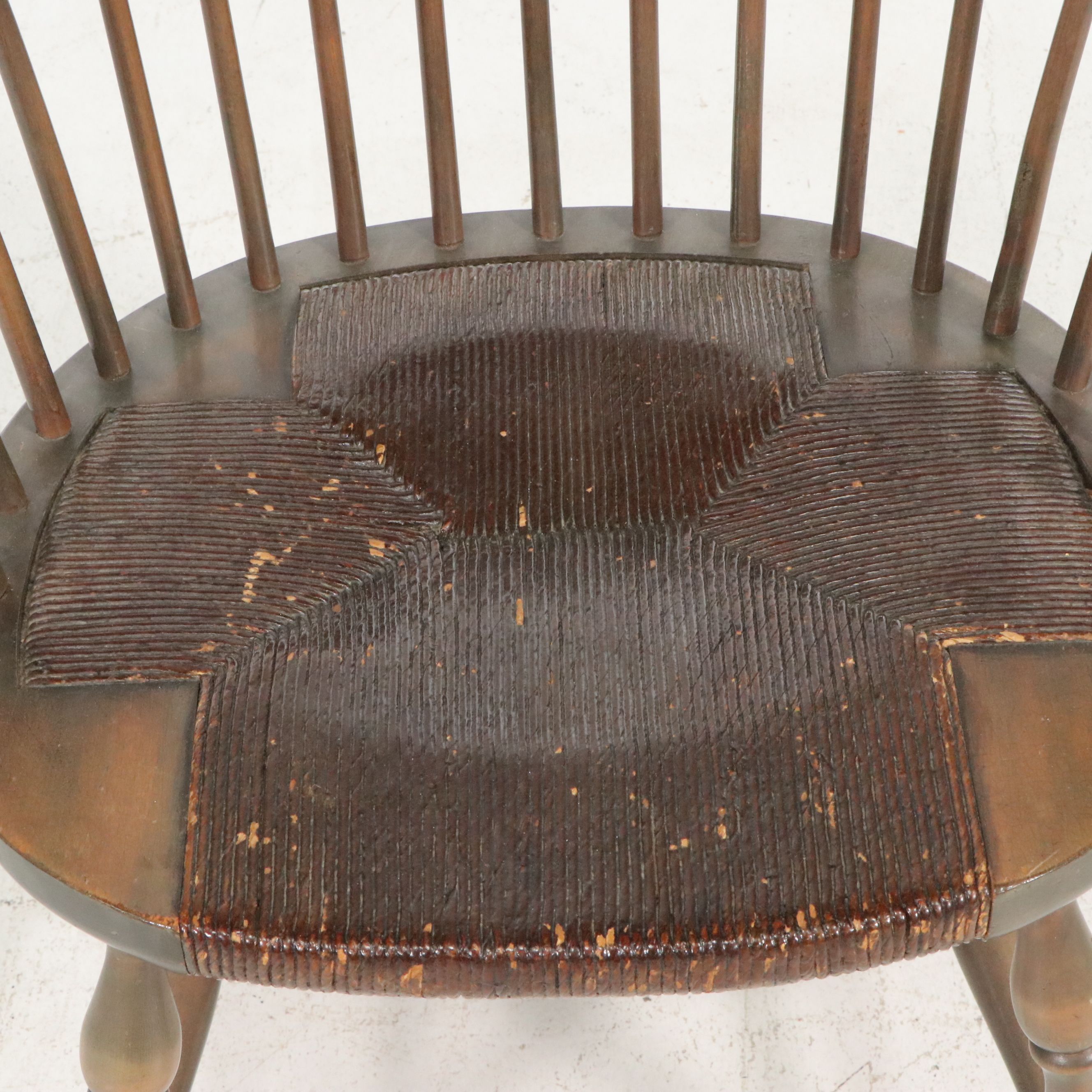 Karpen Sack-Back Windsor Style Armchair with Inset Rush Seat, Early 20th Century