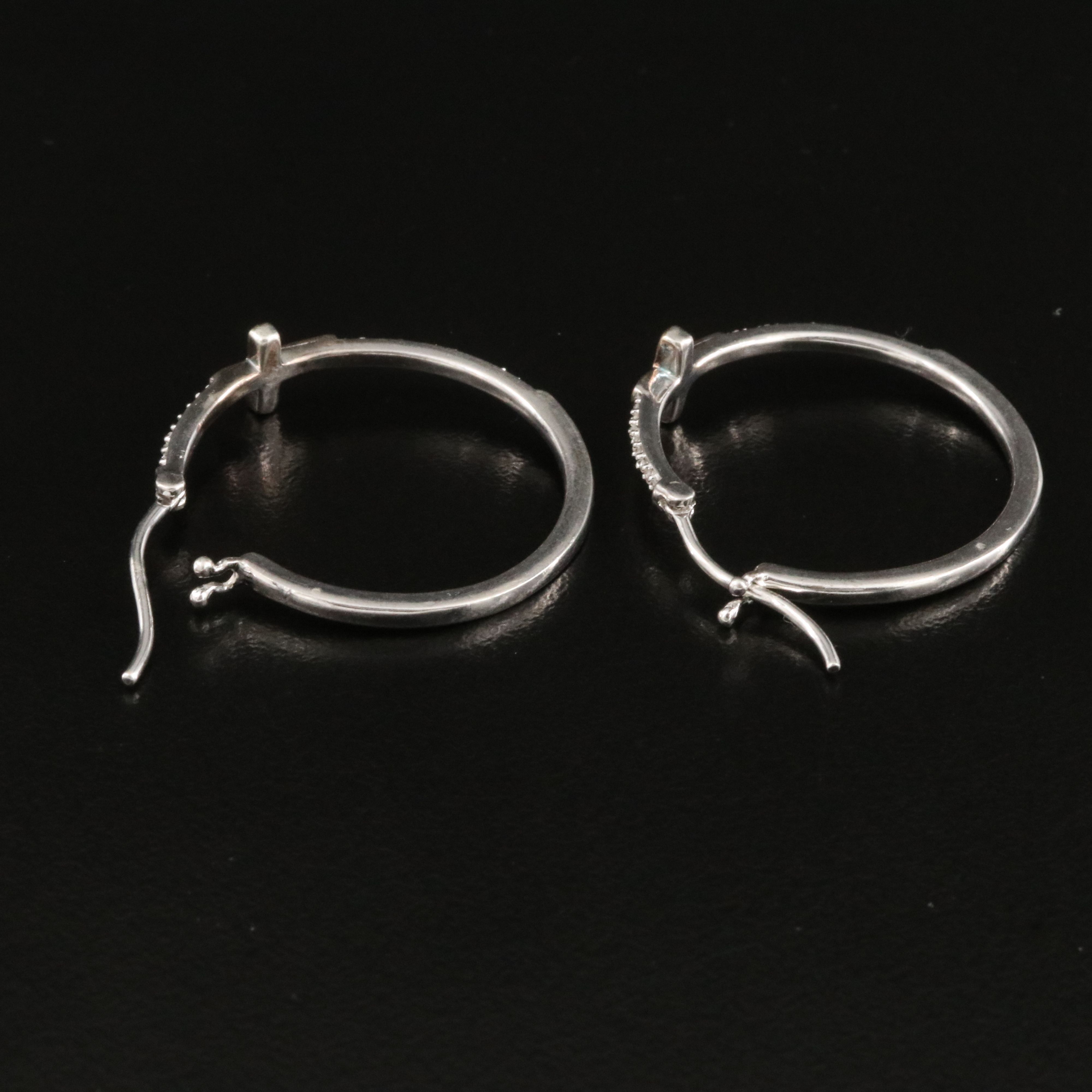 Sterling Diamond Hoop Earrings with 14K Cross Accent