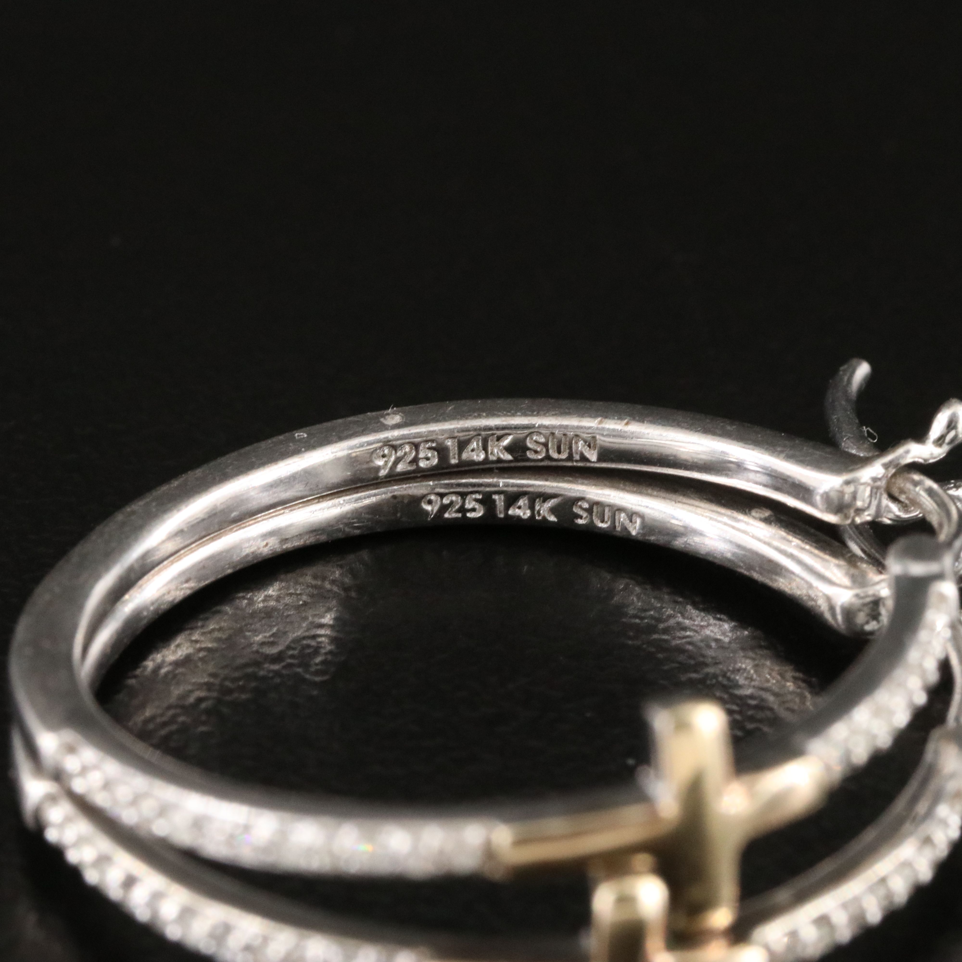 Sterling Diamond Hoop Earrings with 14K Cross Accent