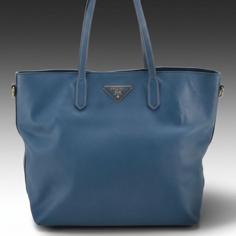 Prada Blue Saffiano Leather Two-Way Tote Bag
