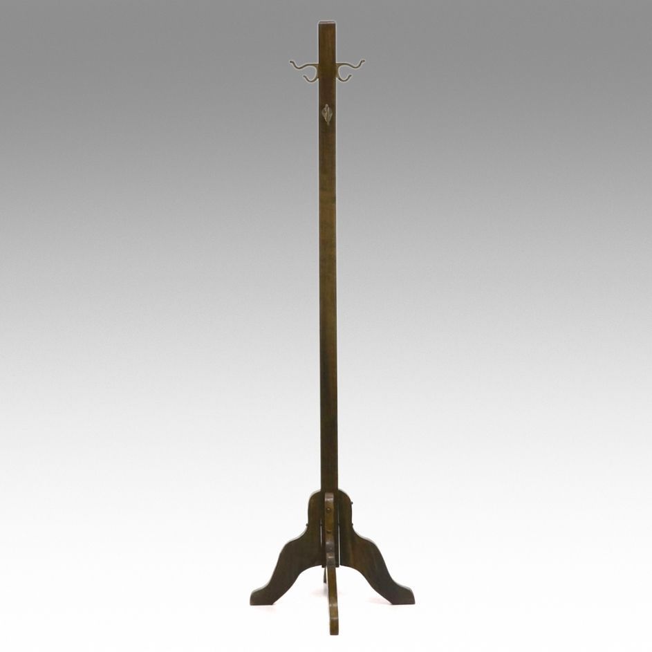 Vintage Wood Coat Rack with Four Metal Hooks