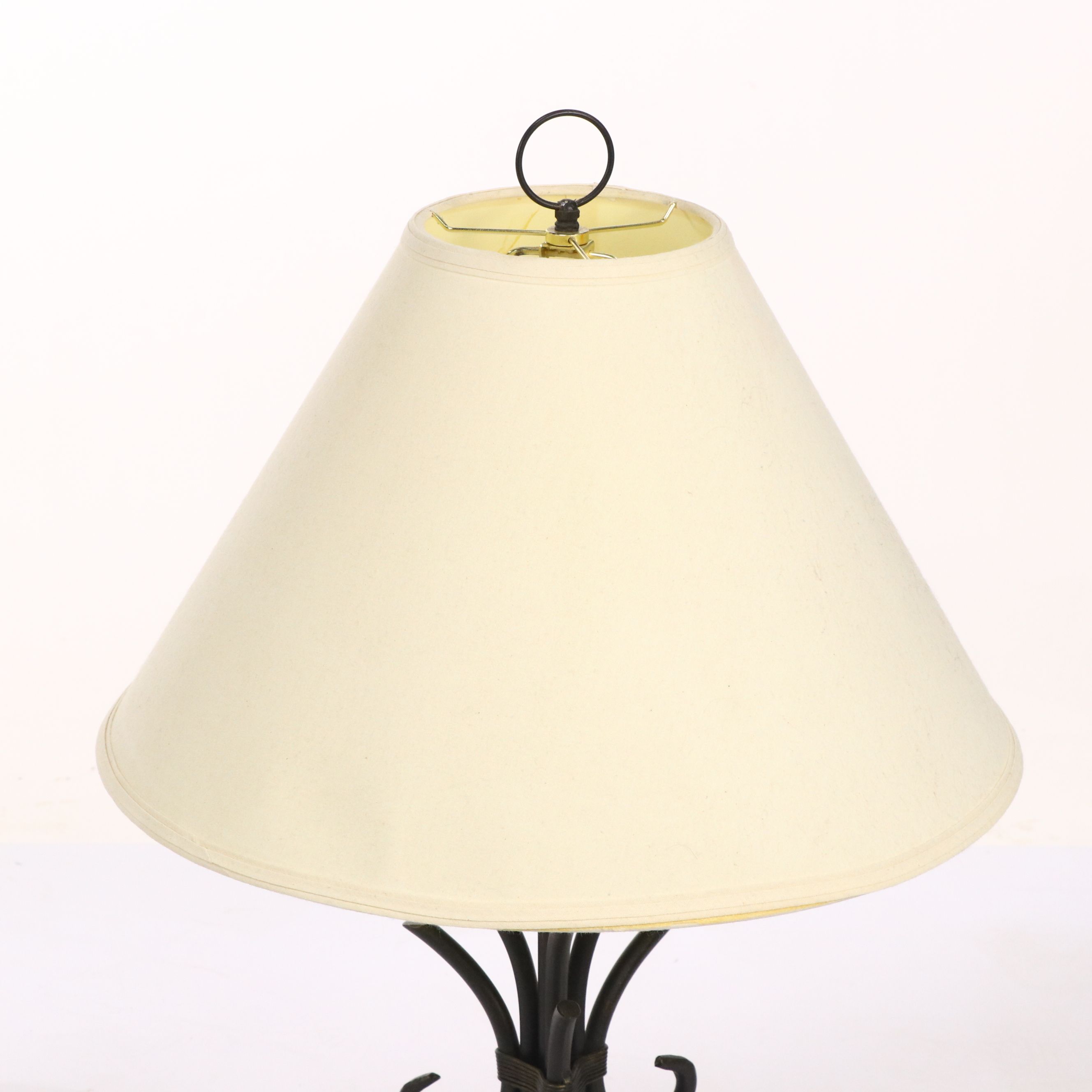 Wrought Iron Scrolled Table Lamps with Neoclassical Style Side Table