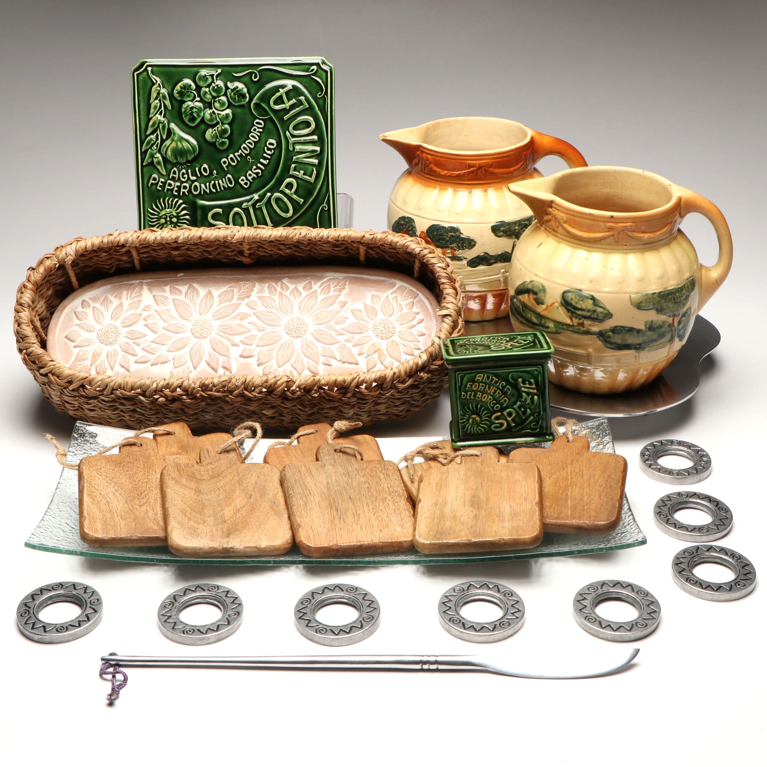 SERRV Handmade Terracotta Bread Warmer in Basket with More Table Accessories