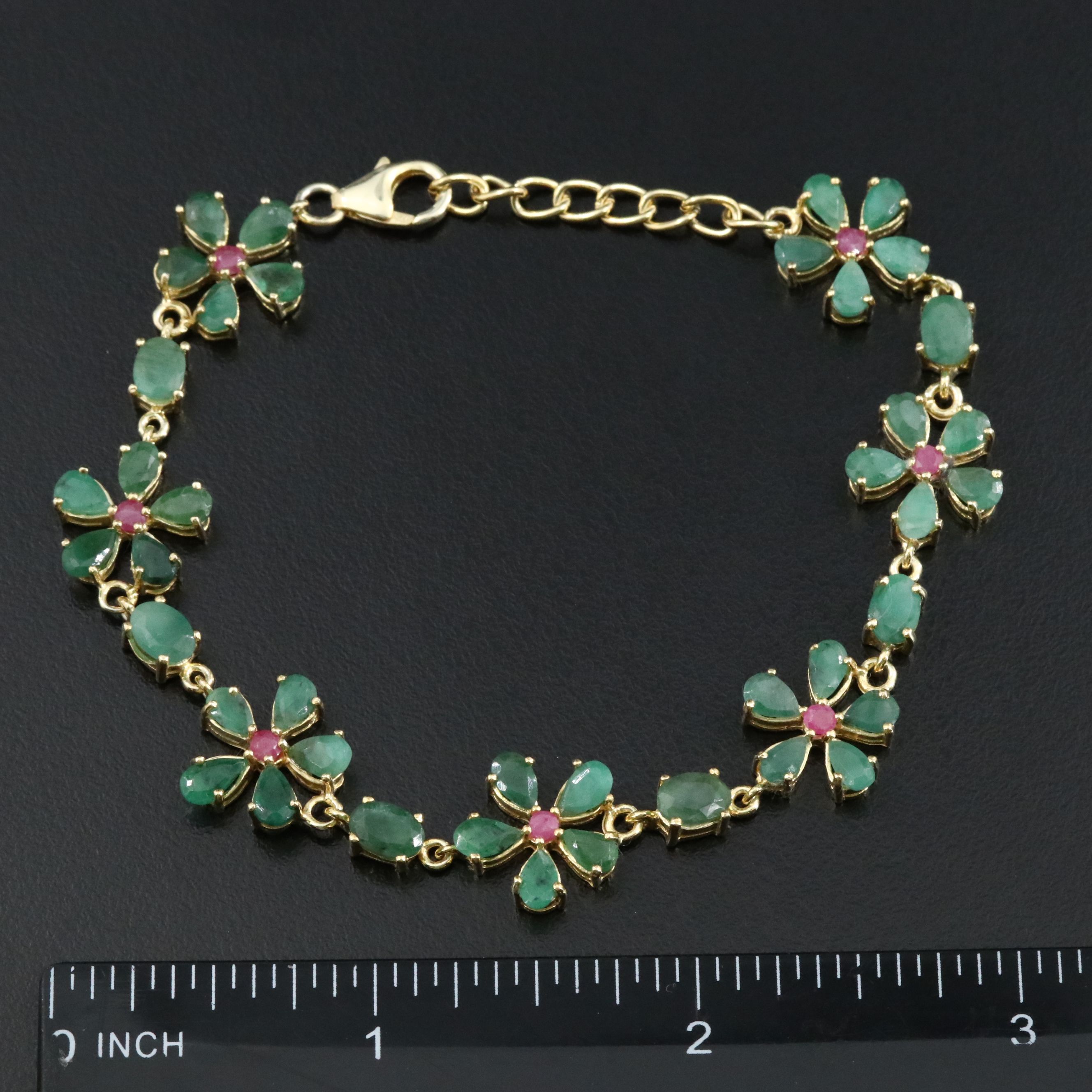 Sterling Emerald and Ruby Floral Bracelet