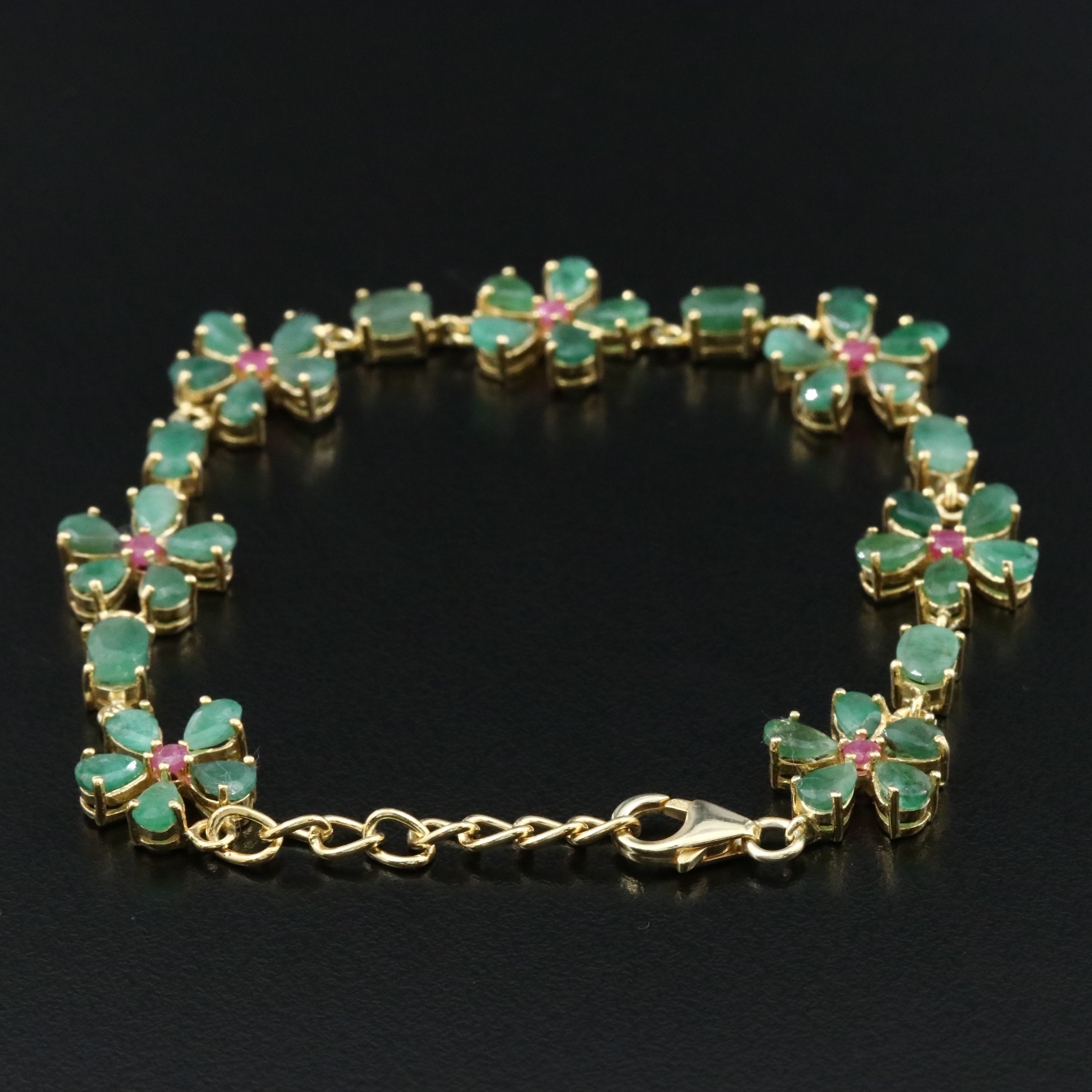 Sterling Emerald and Ruby Floral Bracelet