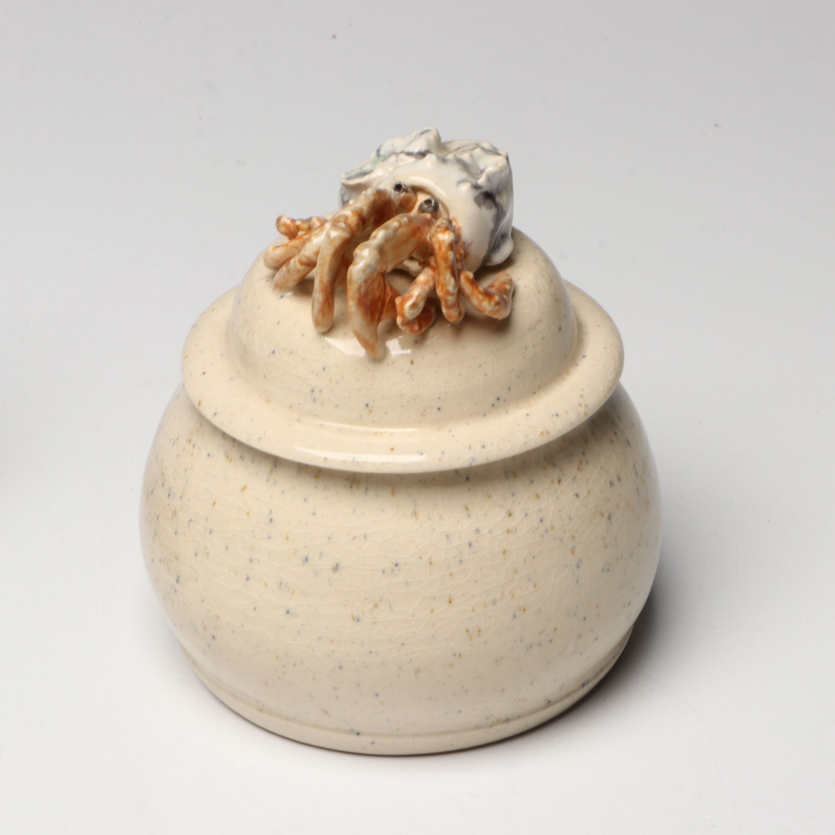 Signed Hermit Crab Vessel with More Studio Art Pottery and Fish Form Wall Décor