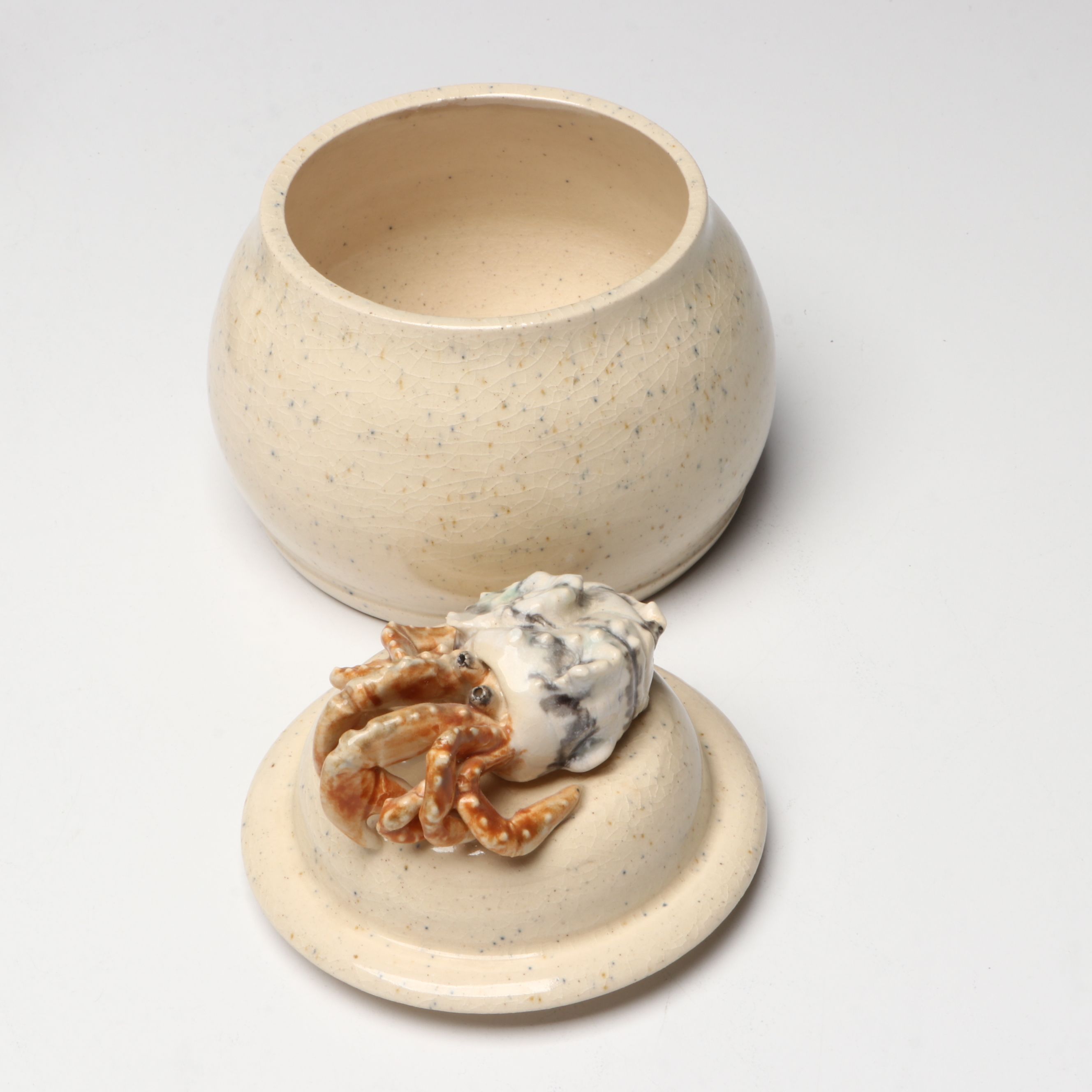 Signed Hermit Crab Vessel with More Studio Art Pottery and Fish Form Wall Décor