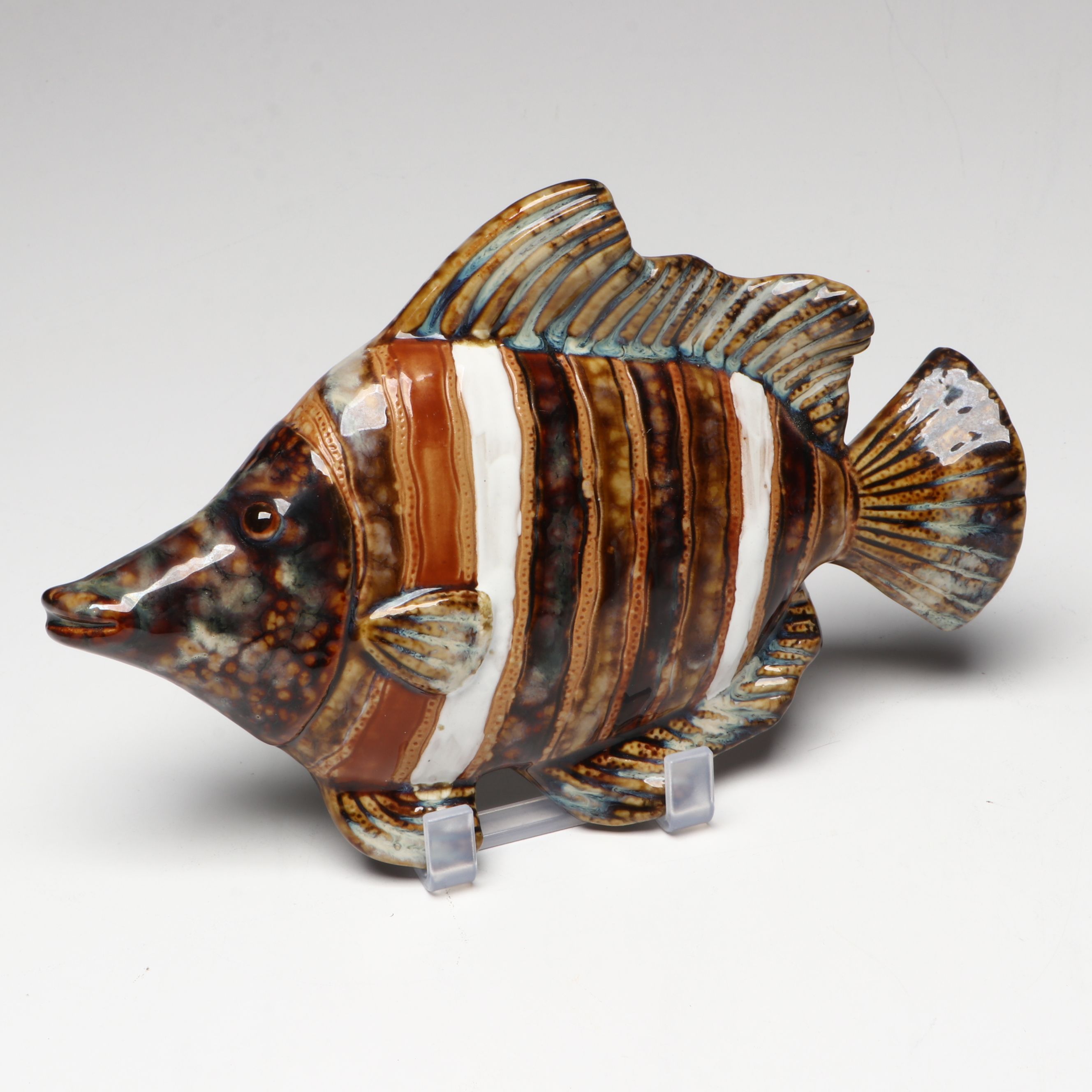 Signed Hermit Crab Vessel with More Studio Art Pottery and Fish Form Wall Décor