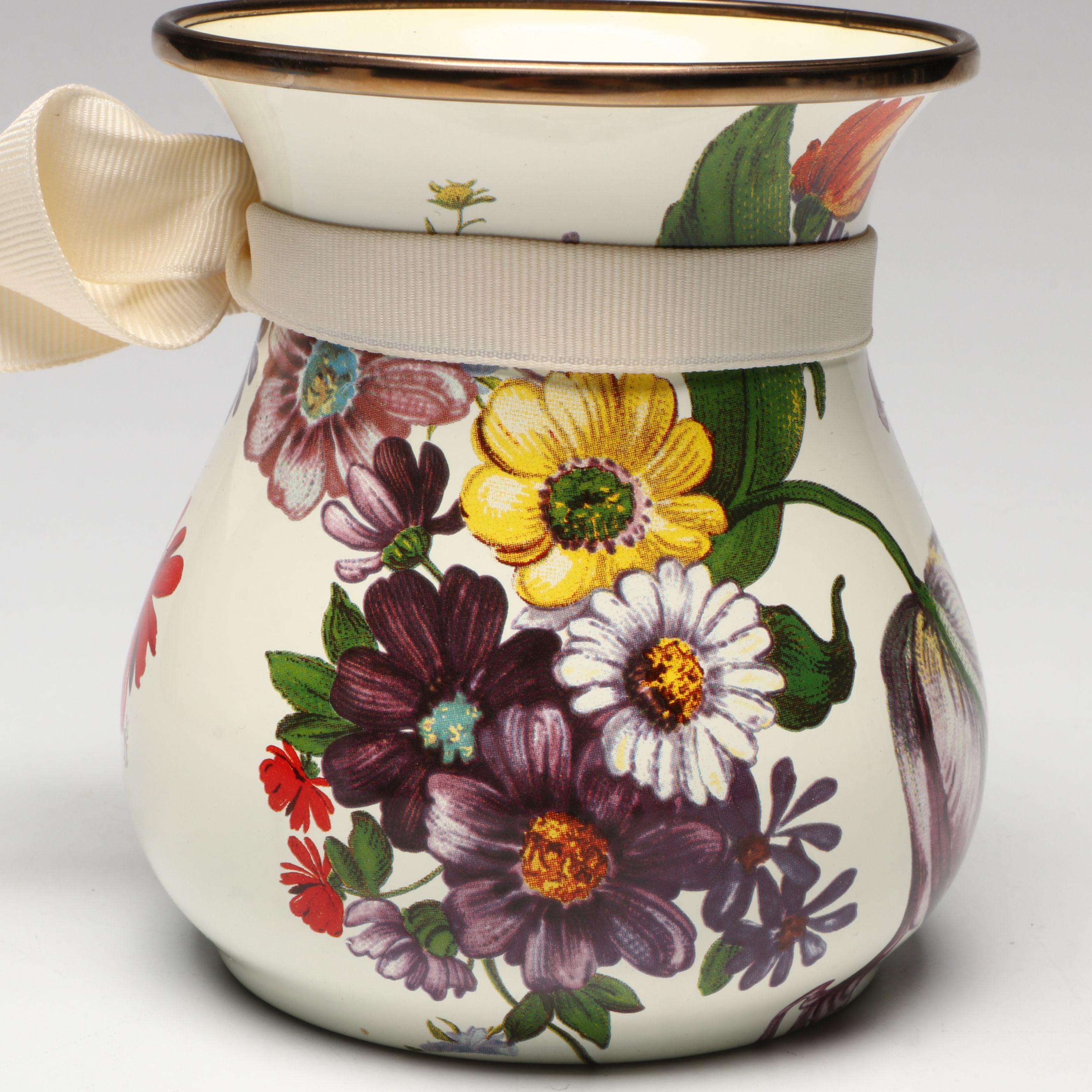 MacKenzie-Childs "Flower Market" Short Enamel Vase with Ribbon