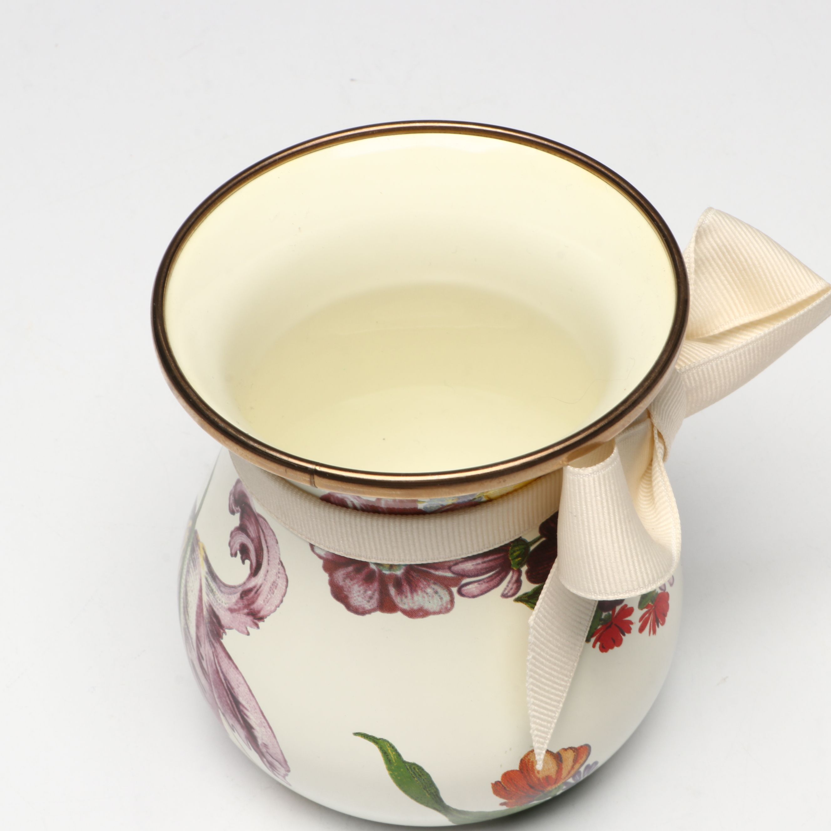 MacKenzie-Childs "Flower Market" Short Enamel Vase with Ribbon