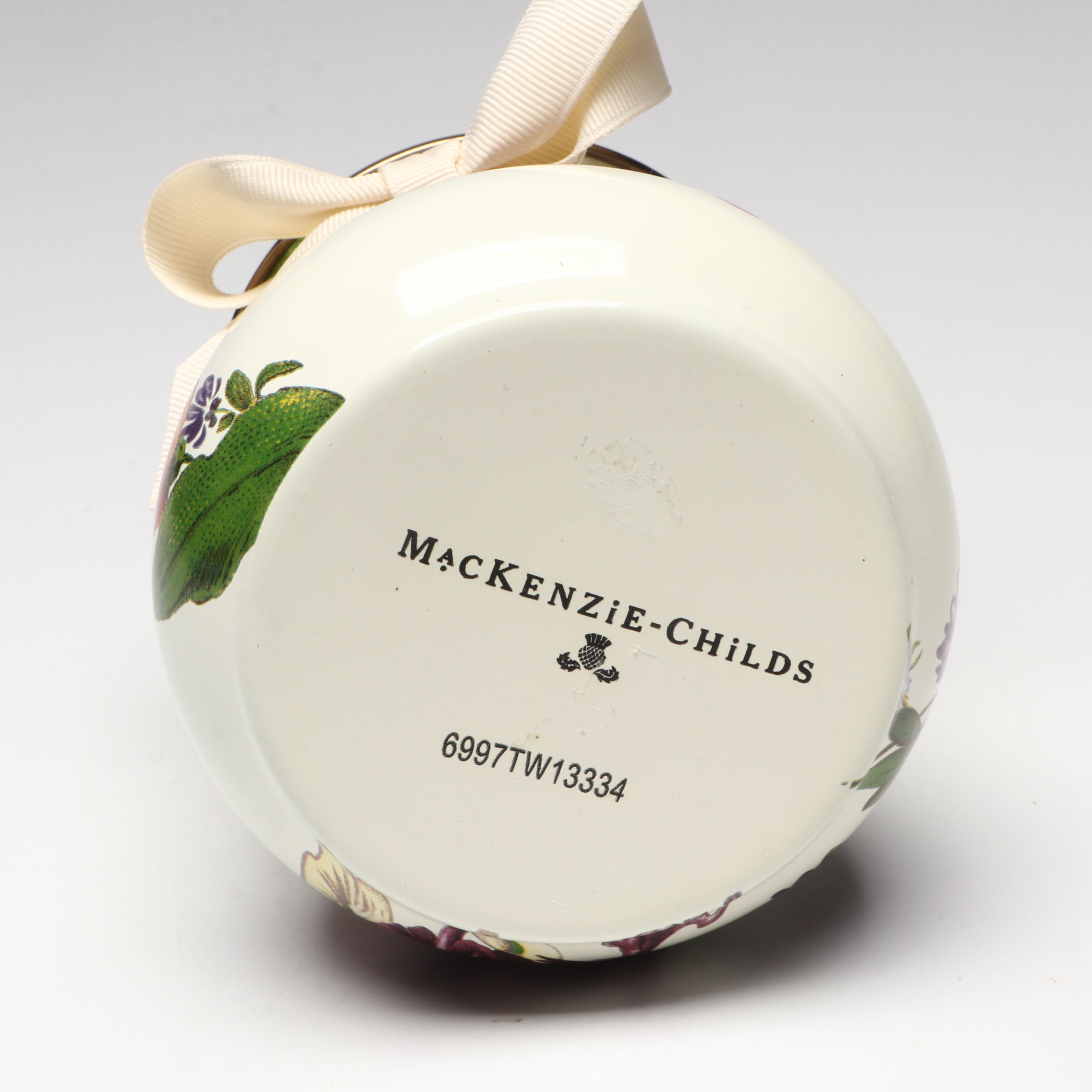 MacKenzie-Childs "Flower Market" Short Enamel Vase with Ribbon