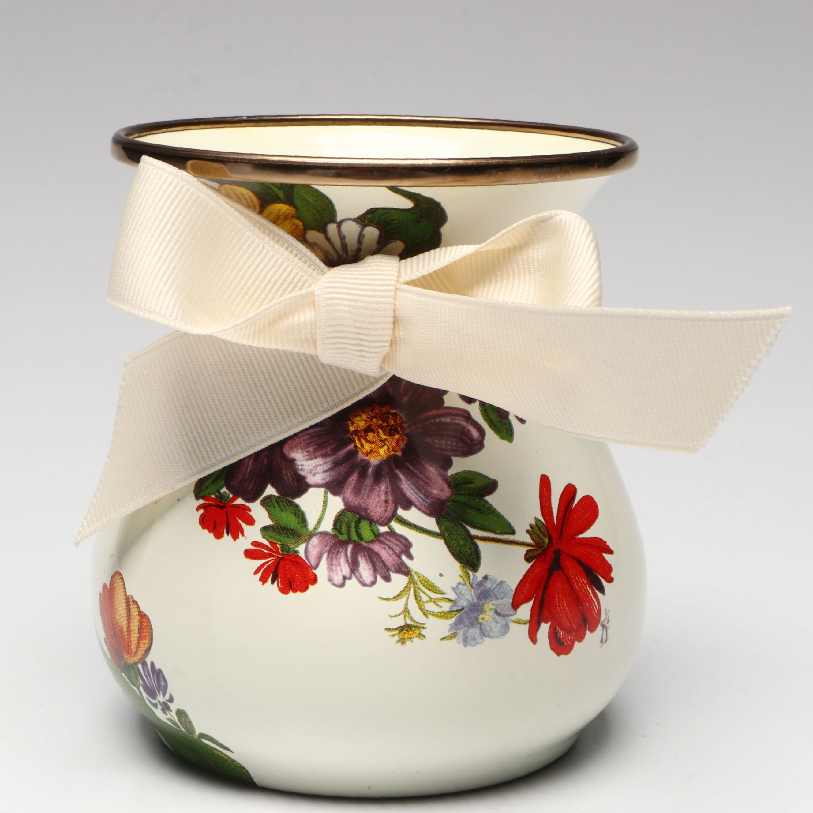 MacKenzie-Childs "Flower Market" Short Enamel Vase with Ribbon