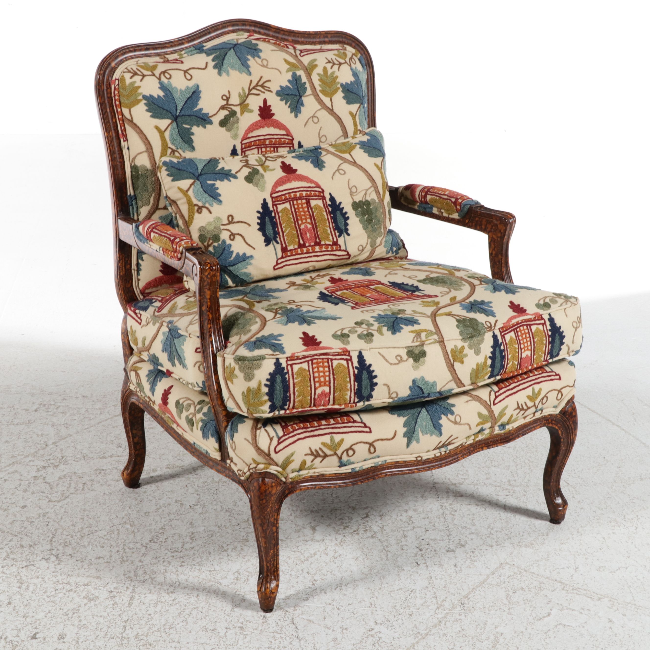Pearson Louis XV Style Bergère Chair with Chinoiserie Crewel Upholstery