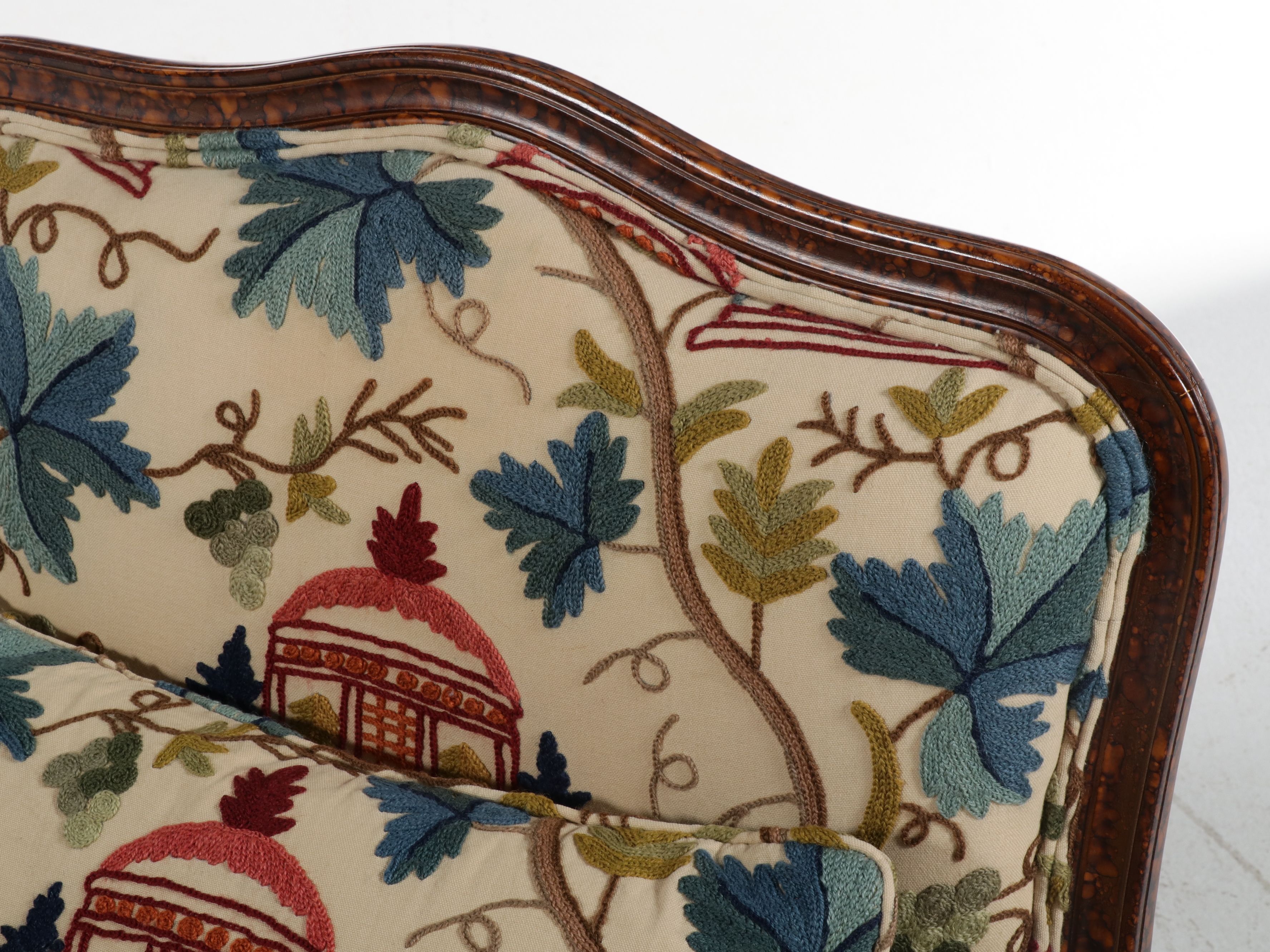 Pearson Louis XV Style Bergère Chair with Chinoiserie Crewel Upholstery