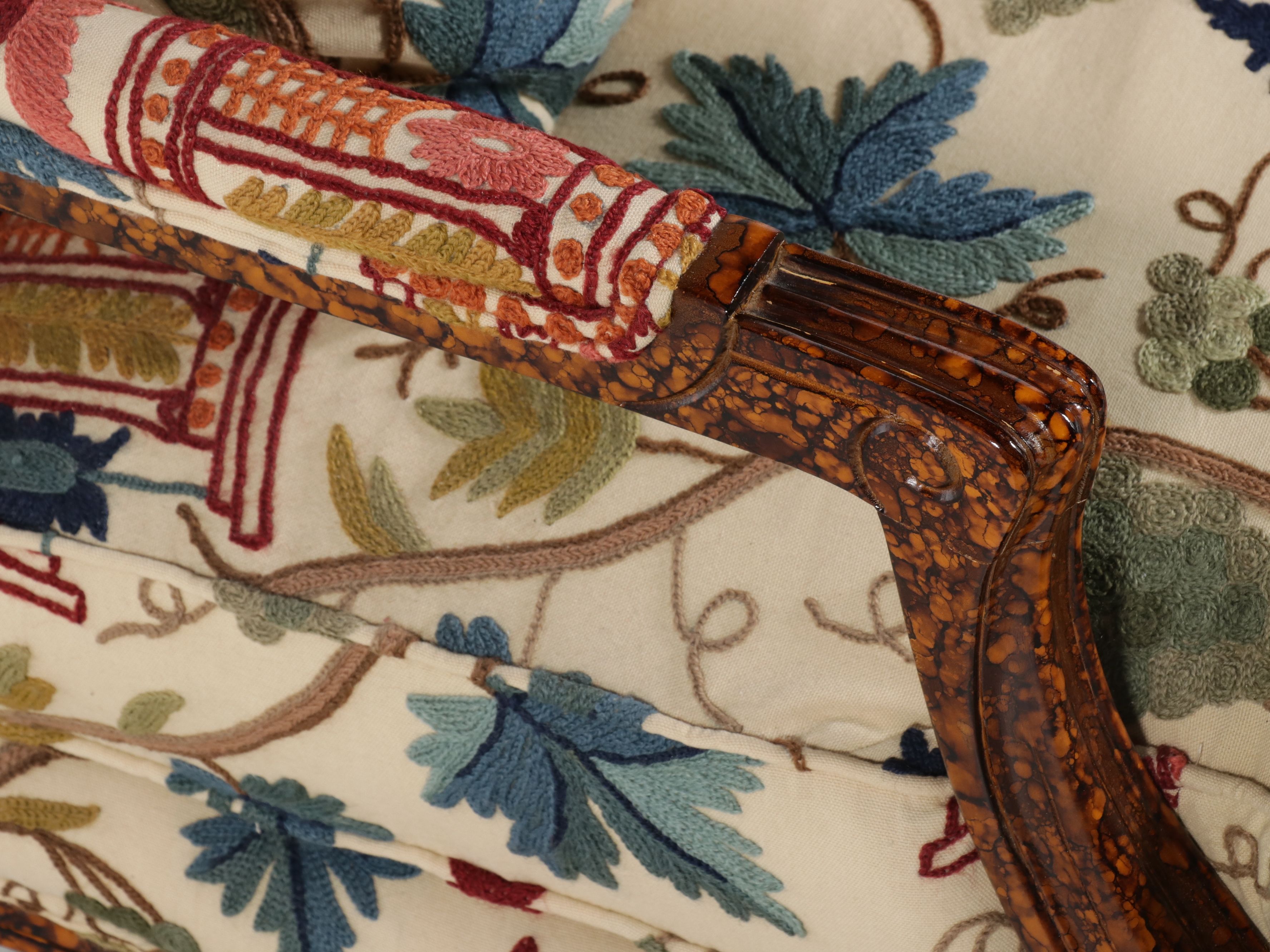 Pearson Louis XV Style Bergère Chair with Chinoiserie Crewel Upholstery