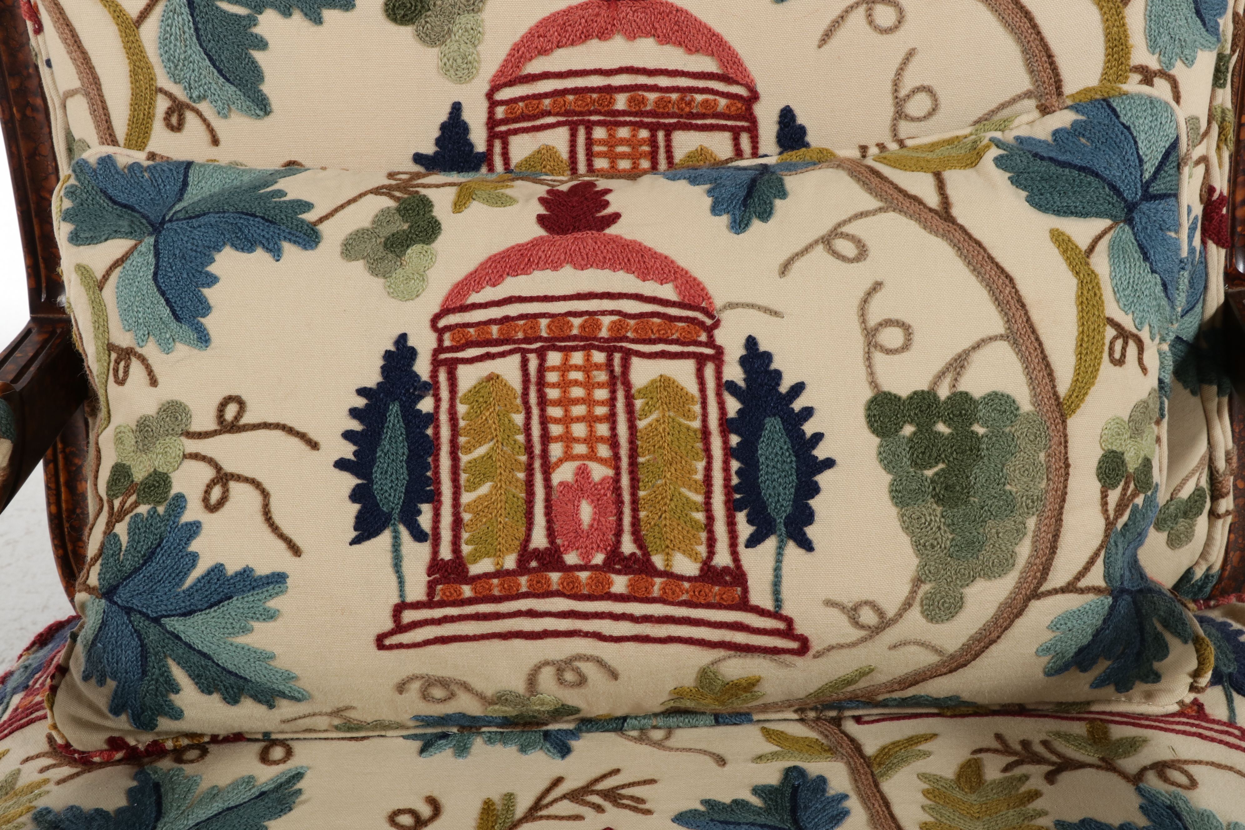 Pearson Louis XV Style Bergère Chair with Chinoiserie Crewel Upholstery