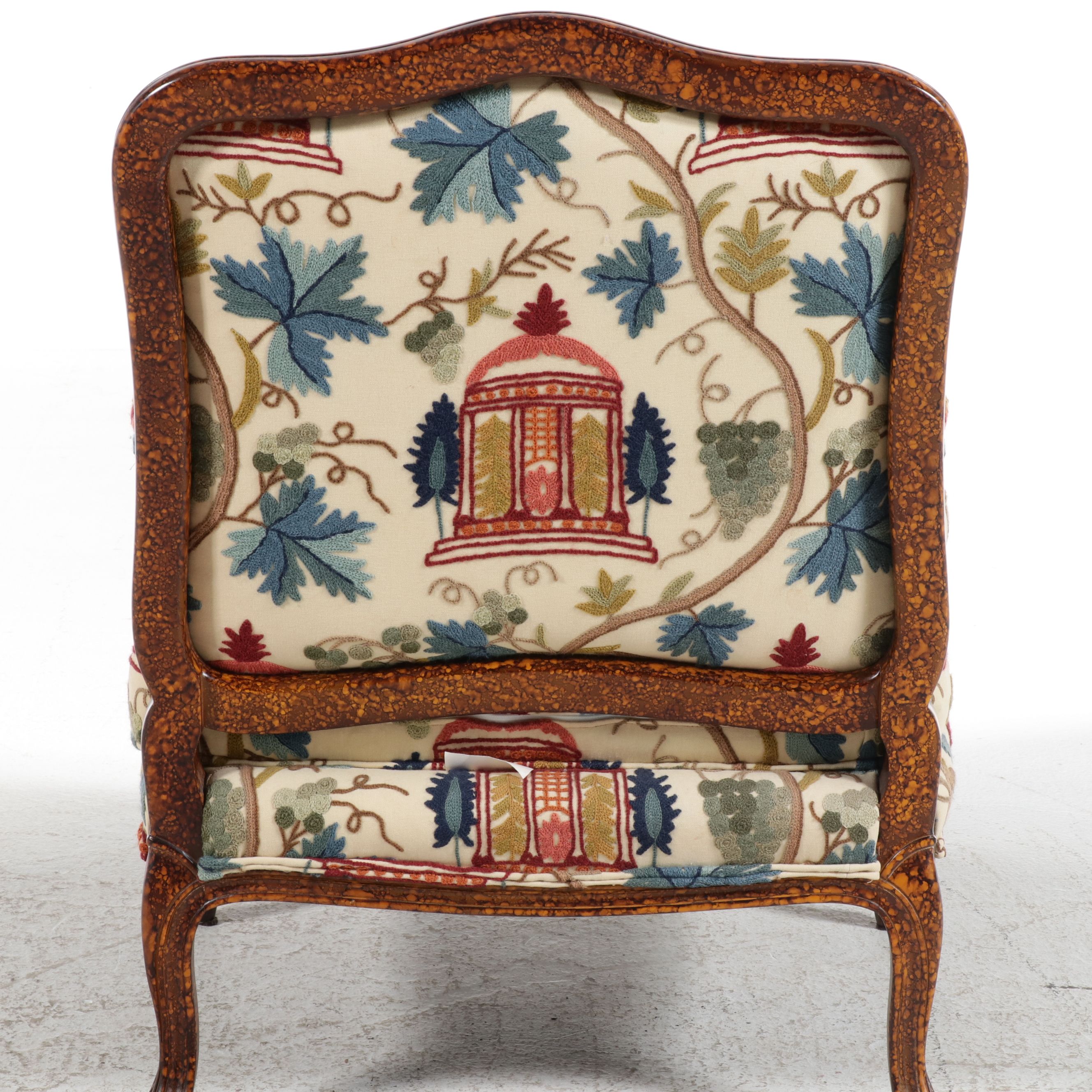 Pearson Louis XV Style Bergère Chair with Chinoiserie Crewel Upholstery