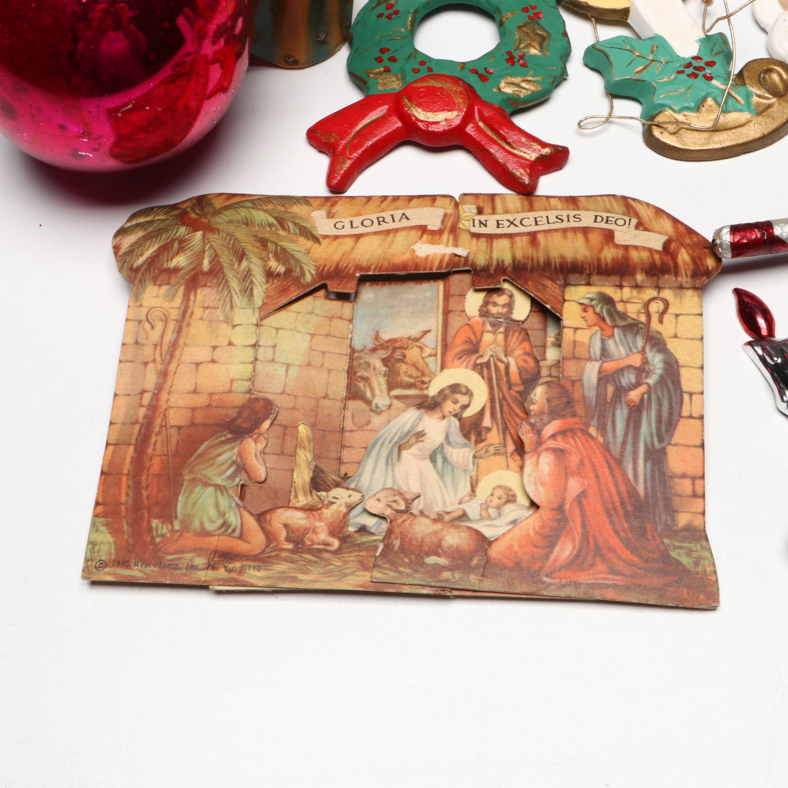 Vintage Mercury Glass Ornaments and Christmas Ephemera, Mid to Late 20th Century