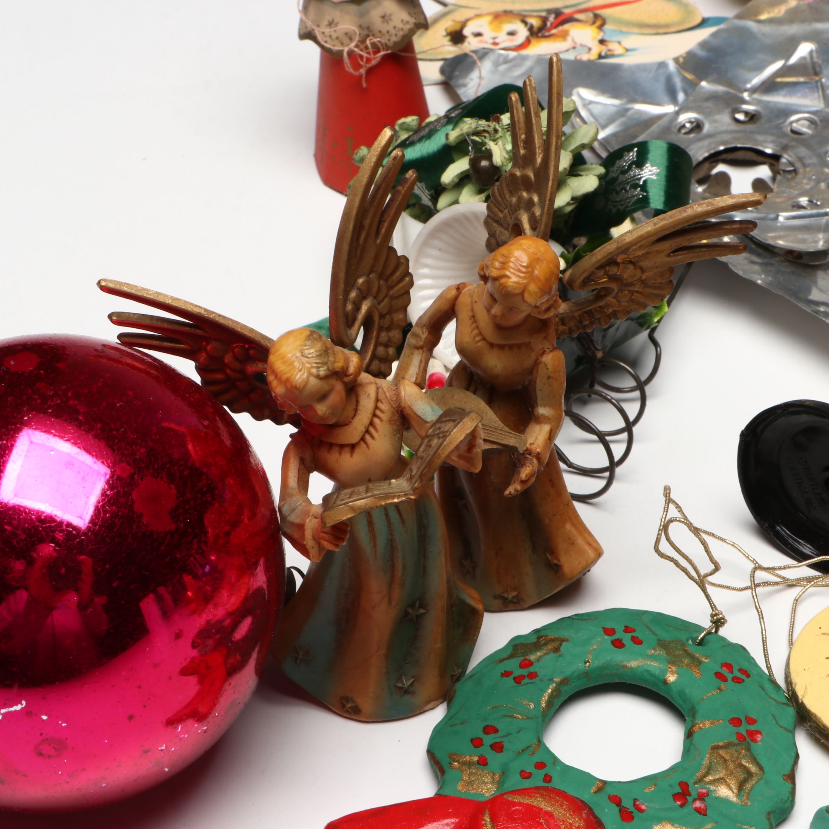Vintage Mercury Glass Ornaments and Christmas Ephemera, Mid to Late 20th Century